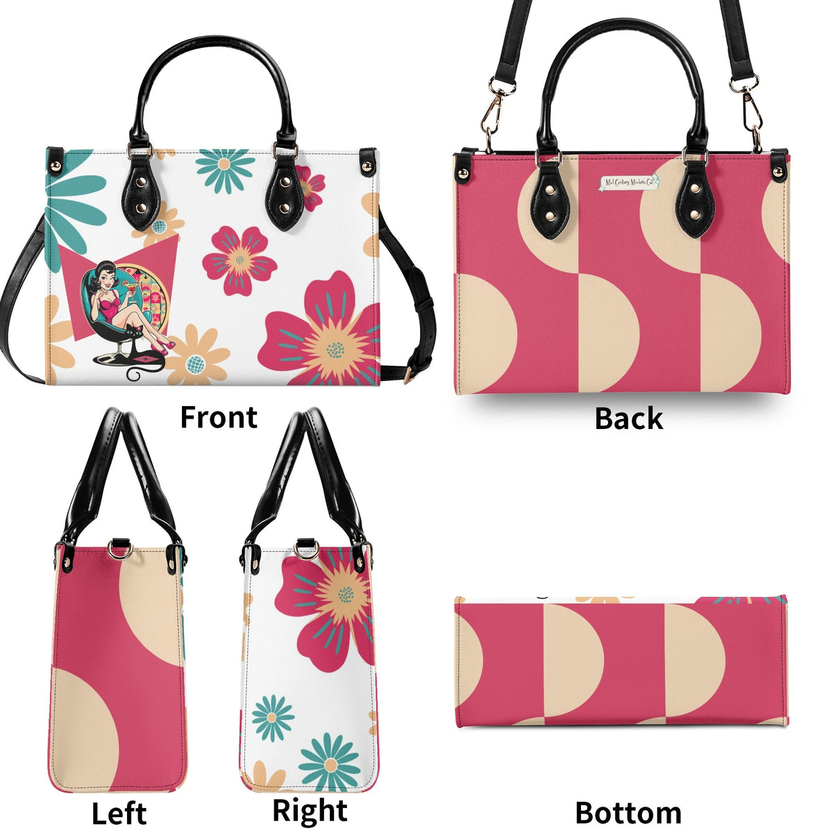 Mid Century Modern Gal Signature Atomic Cat, Floral Spring Summer Handbag, Shoulder Bag - Mid Century Modern Gal