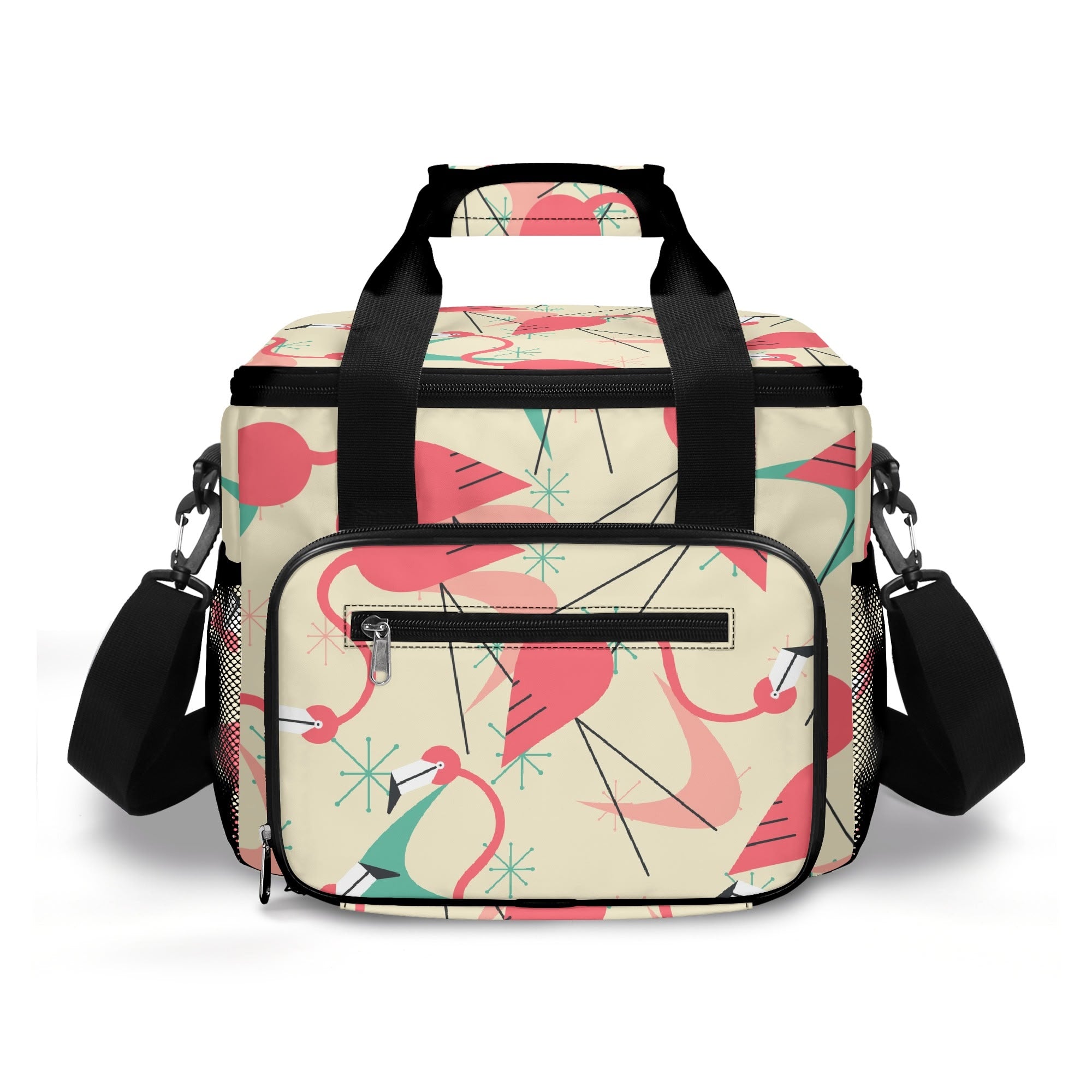 Retro Flamingo Modern Kitschy Quirky Dancing Flamingos Summer Vibes Mod Beach, Pool Cooler Bag - Mid Century Modern Gal