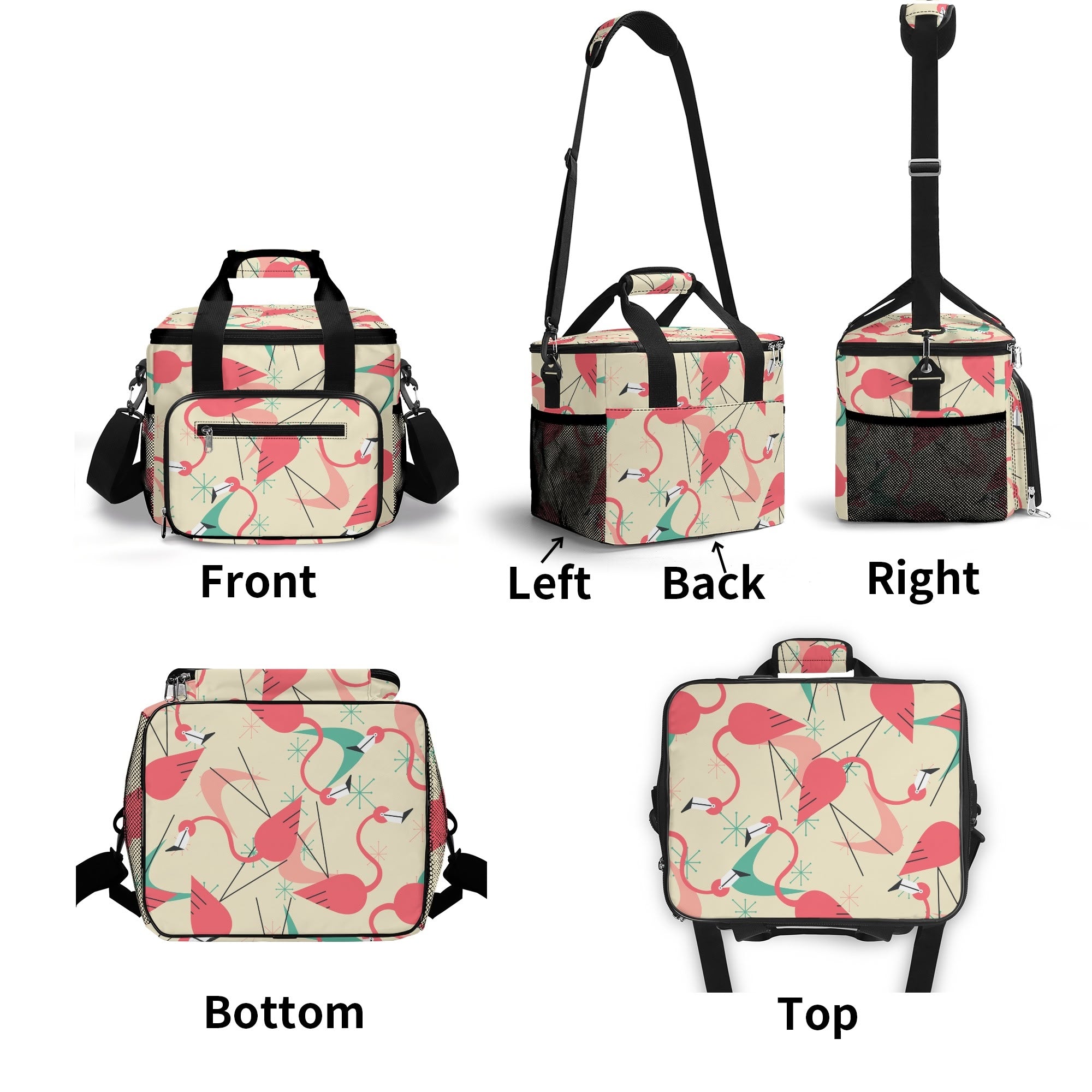 Retro Flamingo Modern Kitschy Quirky Dancing Flamingos Summer Vibes Mod Beach, Pool Cooler Bag - Mid Century Modern Gal