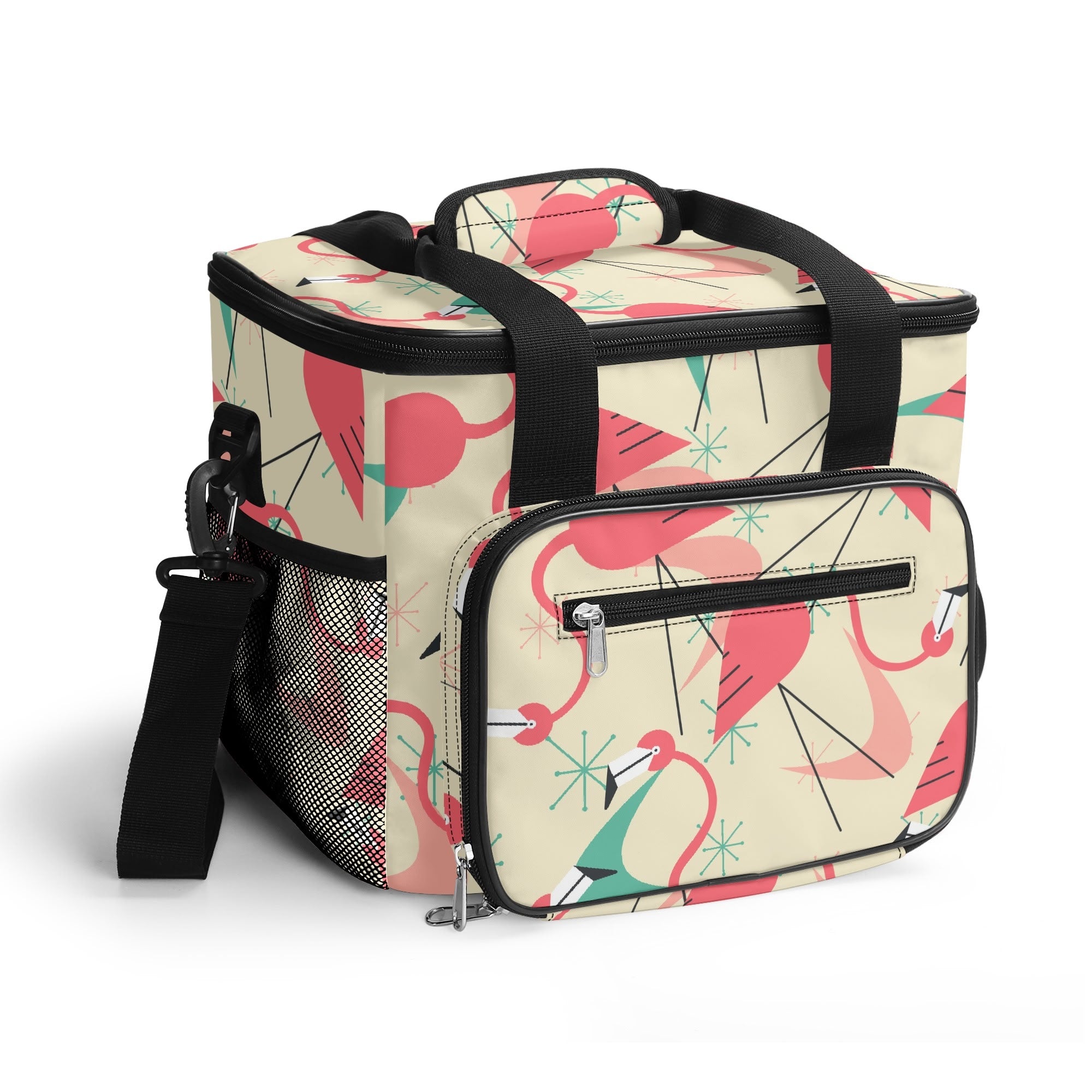 Retro Flamingo Modern Kitschy Quirky Dancing Flamingos Summer Vibes Mod Beach, Pool Cooler Bag - Mid Century Modern Gal