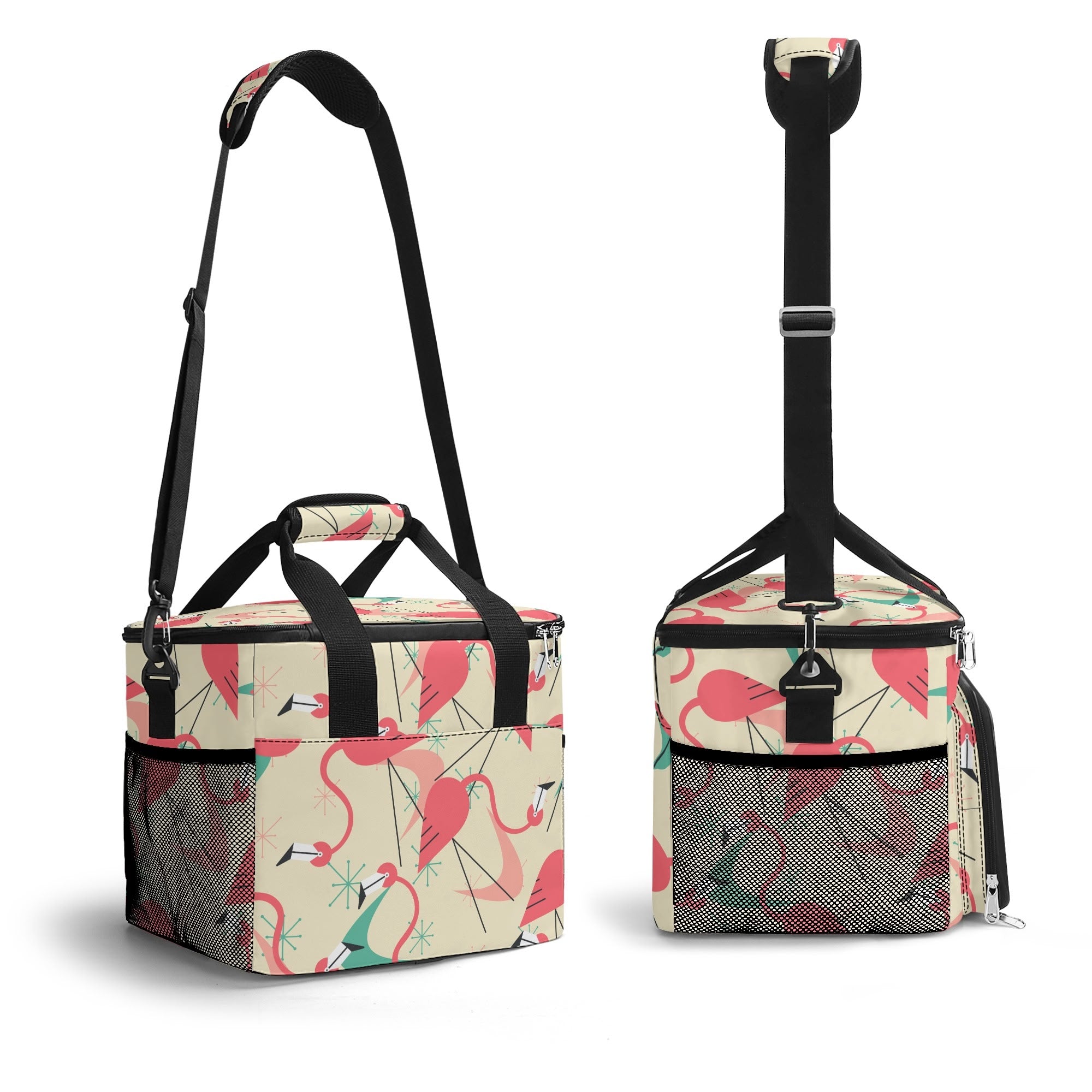 Retro Flamingo Modern Kitschy Quirky Dancing Flamingos Summer Vibes Mod Beach, Pool Cooler Bag - Mid Century Modern Gal