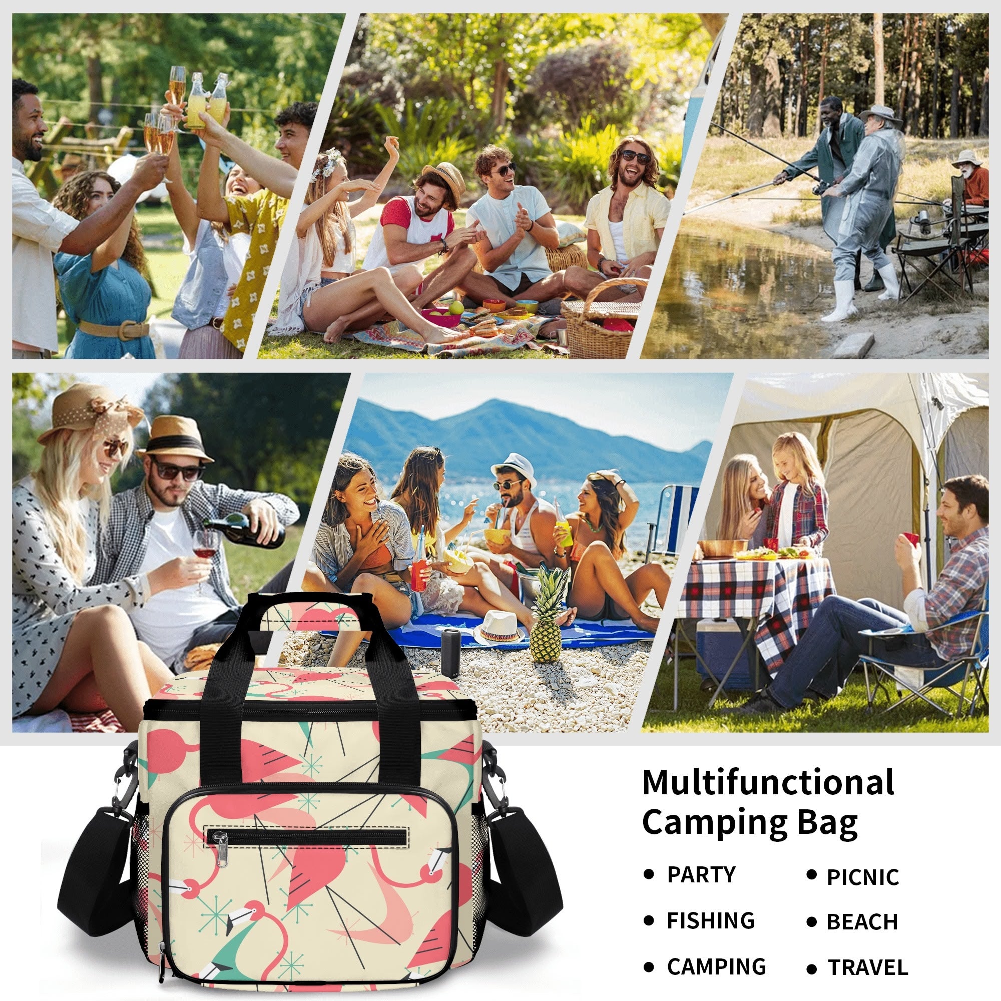 Retro Flamingo Modern Kitschy Quirky Dancing Flamingos Summer Vibes Mod Beach, Pool Cooler Bag - Mid Century Modern Gal