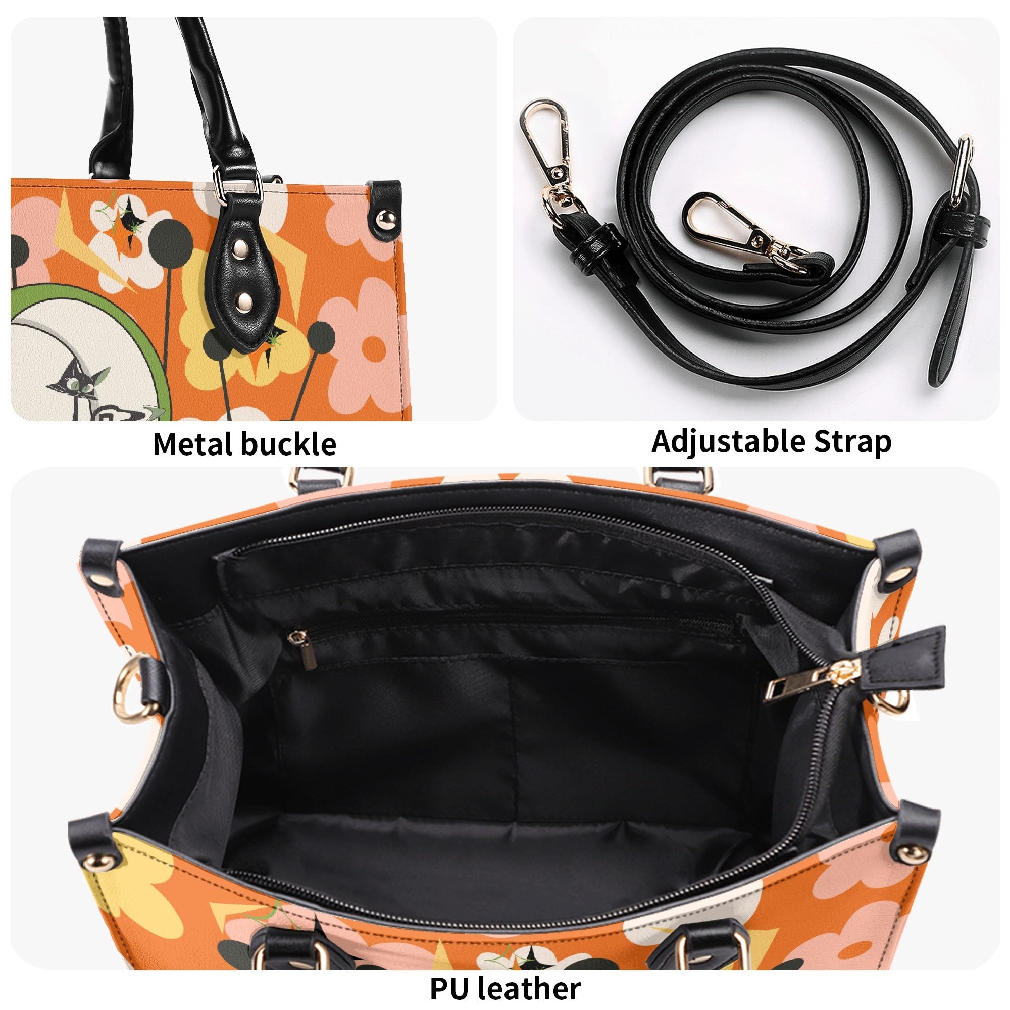 Mid Century Modern Gal Signature Atomic Cat, Retro Floral Summer Vibes Atomic Kitschy Handbag, Shoulder Bag - Mid Century Modern Gal