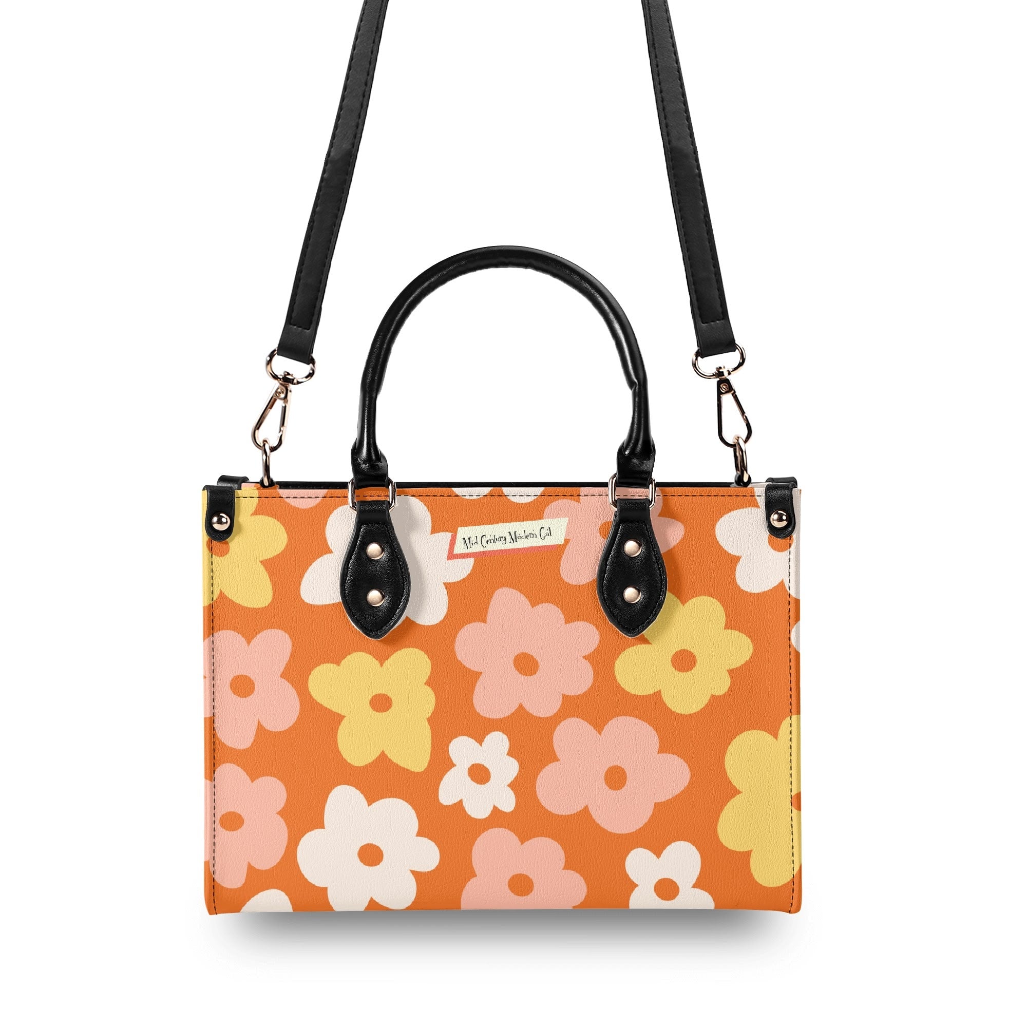 Mid Century Modern Gal Signature Atomic Cat, Retro Floral Summer Vibes Atomic Kitschy Handbag, Shoulder Bag - Mid Century Modern Gal