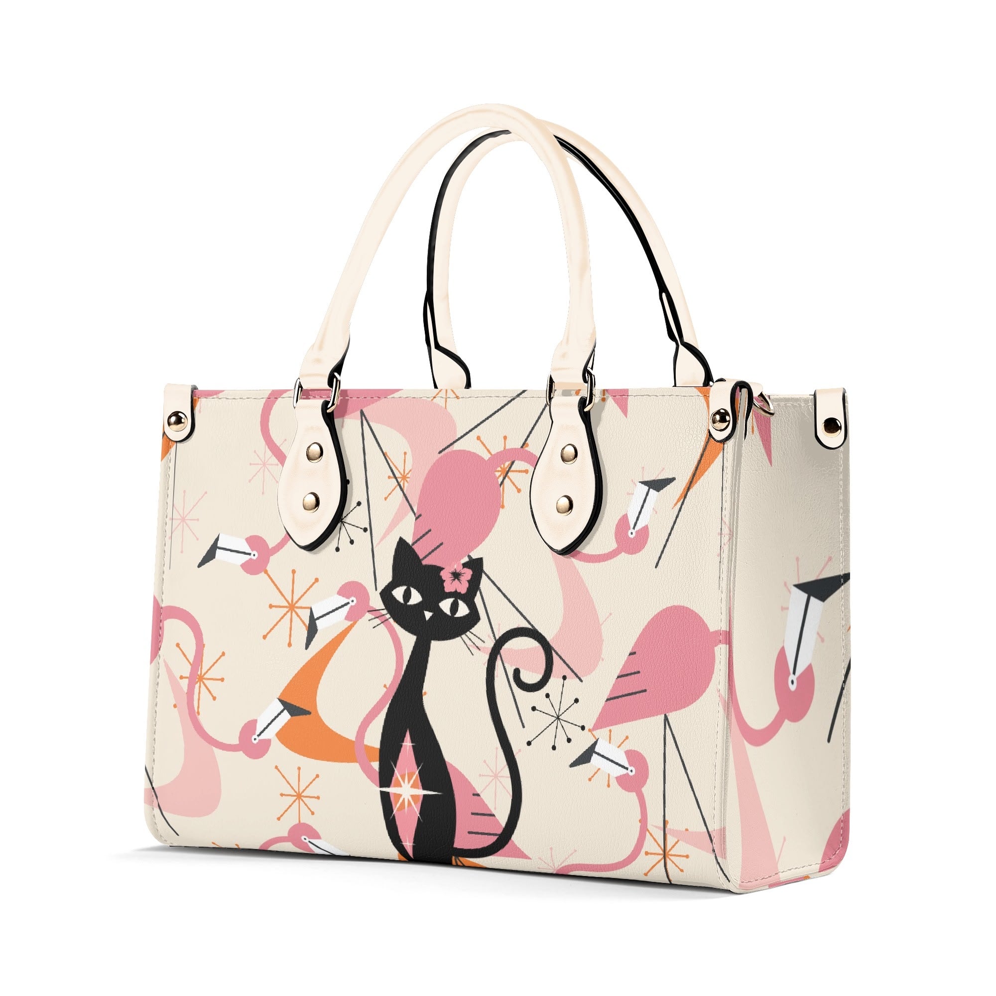 Retro Flamingos, Kitschy Atomic Cat, Mid Century Modern Gal Signature Handbags, Atomic Kitschy Handbag, Shoulder Bag - Mid Century Modern Gal