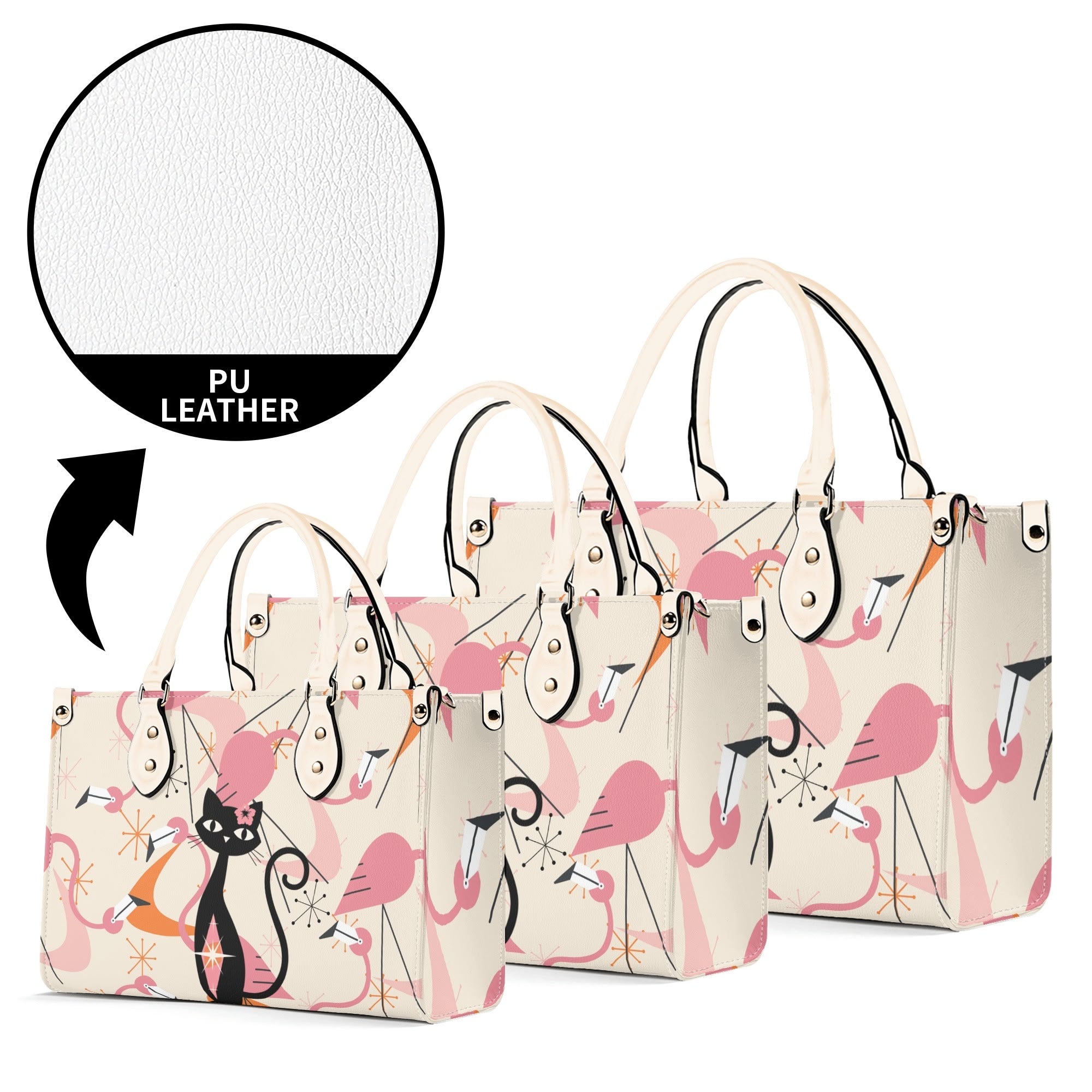 Retro Flamingos, Kitschy Atomic Cat, Mid Century Modern Gal Signature Handbags, Atomic Kitschy Handbag, Shoulder Bag - Mid Century Modern Gal