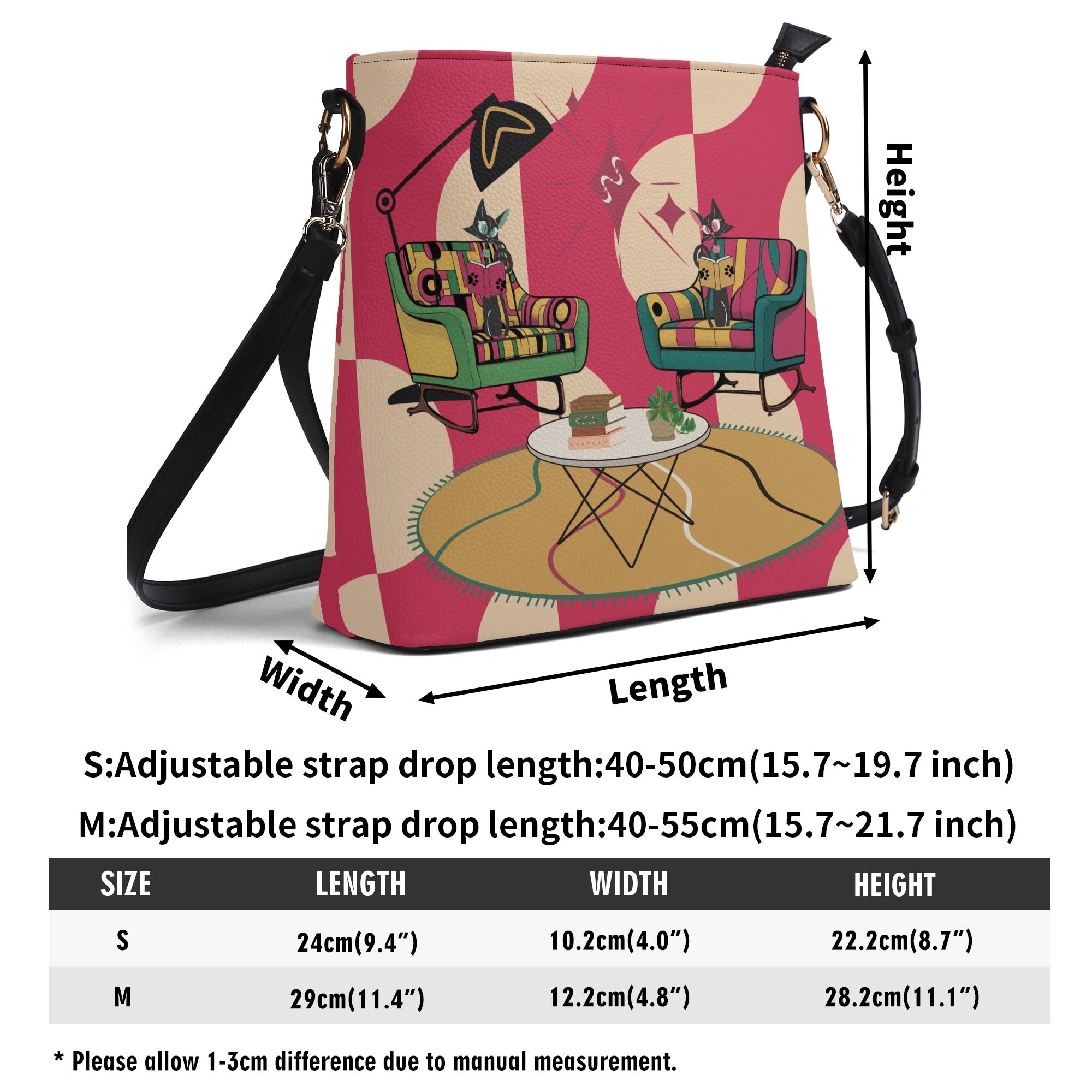 Atomic Cat Bucket Shoulder Bag, Book Lover, Book Club Bag, Design By MCM Gal, Mid Century Mod Kitschy Trendy Purse - Mid Century Modern Gal
