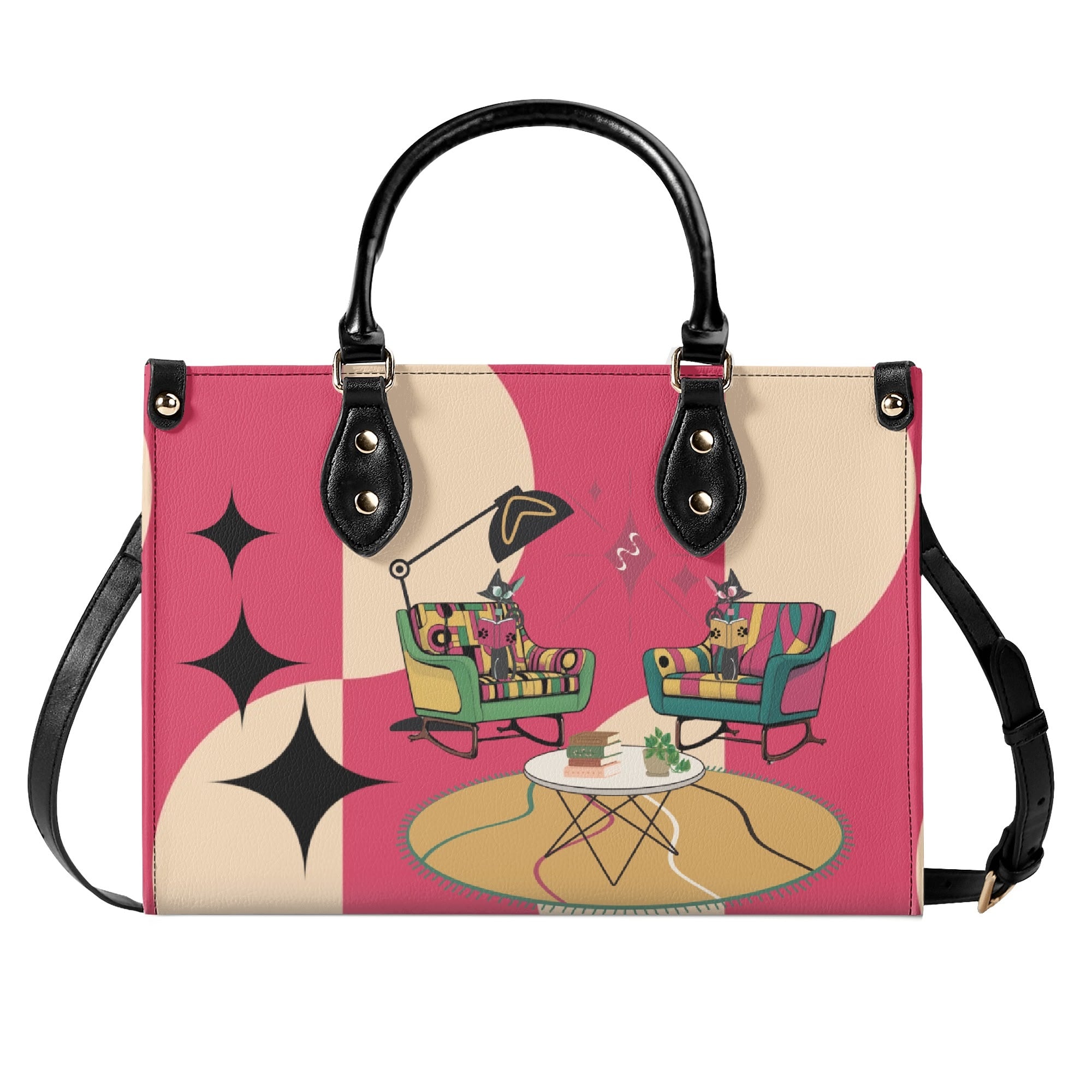 Mid Century Modern Gal Book Lover, Book Club Gal Signature Atomic Cat, Atomic Kitschy Handbag, Shoulder Bag - Mid Century Modern Gal