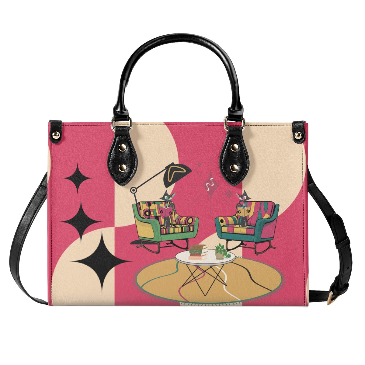 Mid Century Modern Gal Book Lover, Book Club Gal Signature Atomic Cat, Atomic Kitschy Handbag, Shoulder Bag - Mid Century Modern Gal