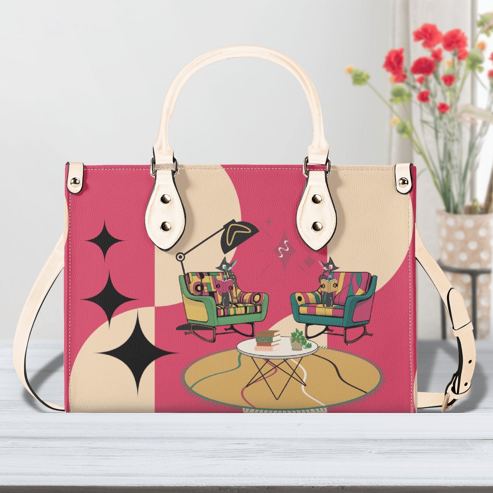 Mid Century Modern Gal Book Lover, Book Club Gal Signature Atomic Cat, Atomic Kitschy Handbag, Shoulder Bag - Mid Century Modern Gal