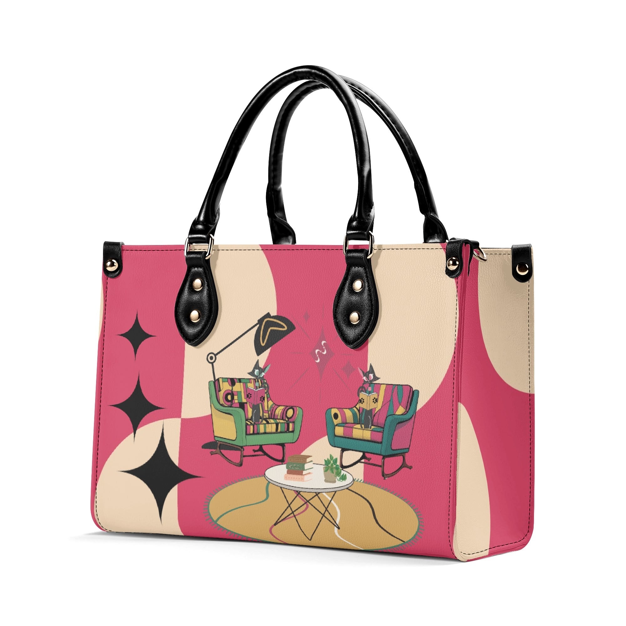 Mid Century Modern Gal Book Lover, Book Club Gal Signature Atomic Cat, Atomic Kitschy Handbag, Shoulder Bag - Mid Century Modern Gal
