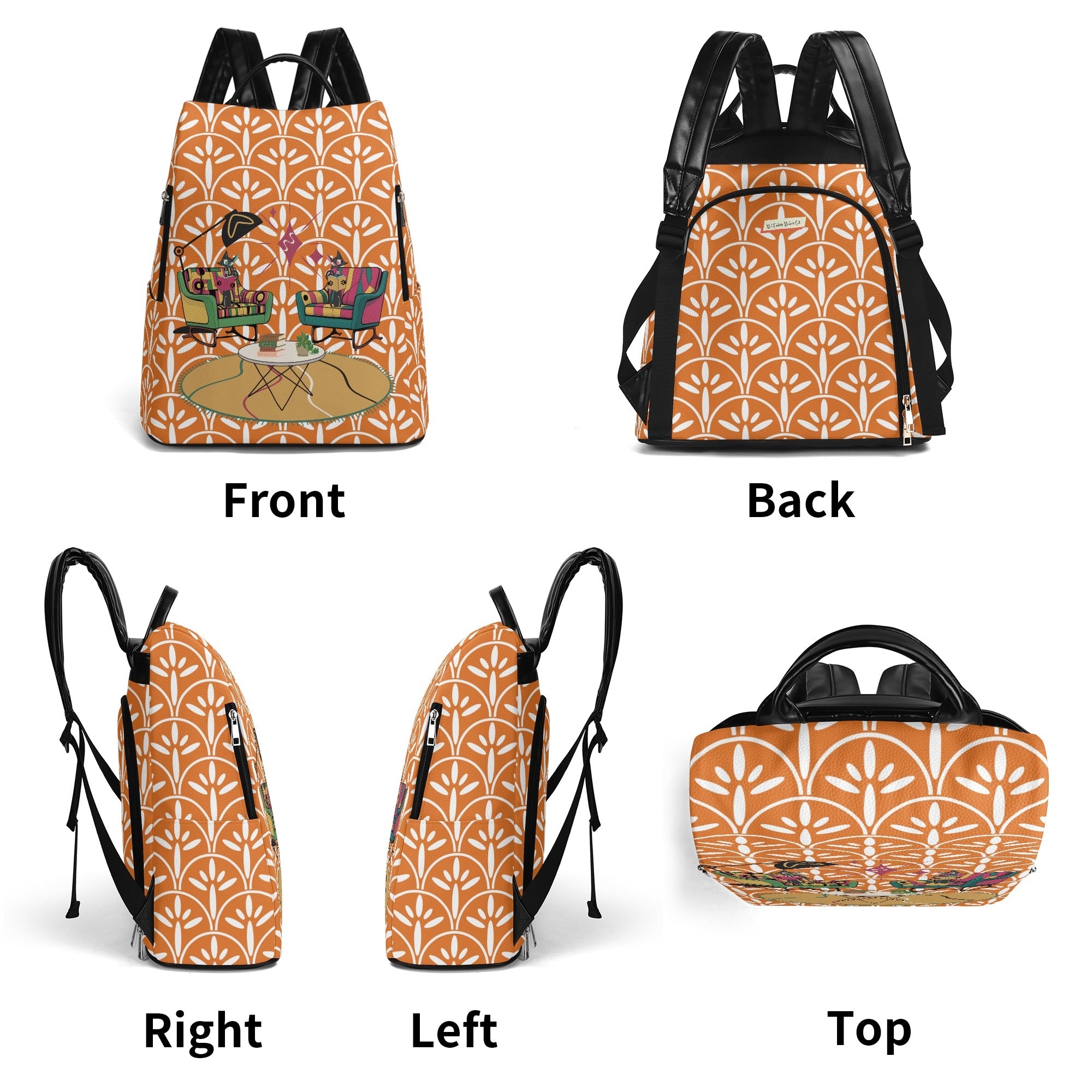 Mid Century Atomic Cat, Book Lover, Book Club Gal, Scandinavian Design, Mid Mod Travel Daypack Anti-theft Backpack - Mid Century Modern Gal