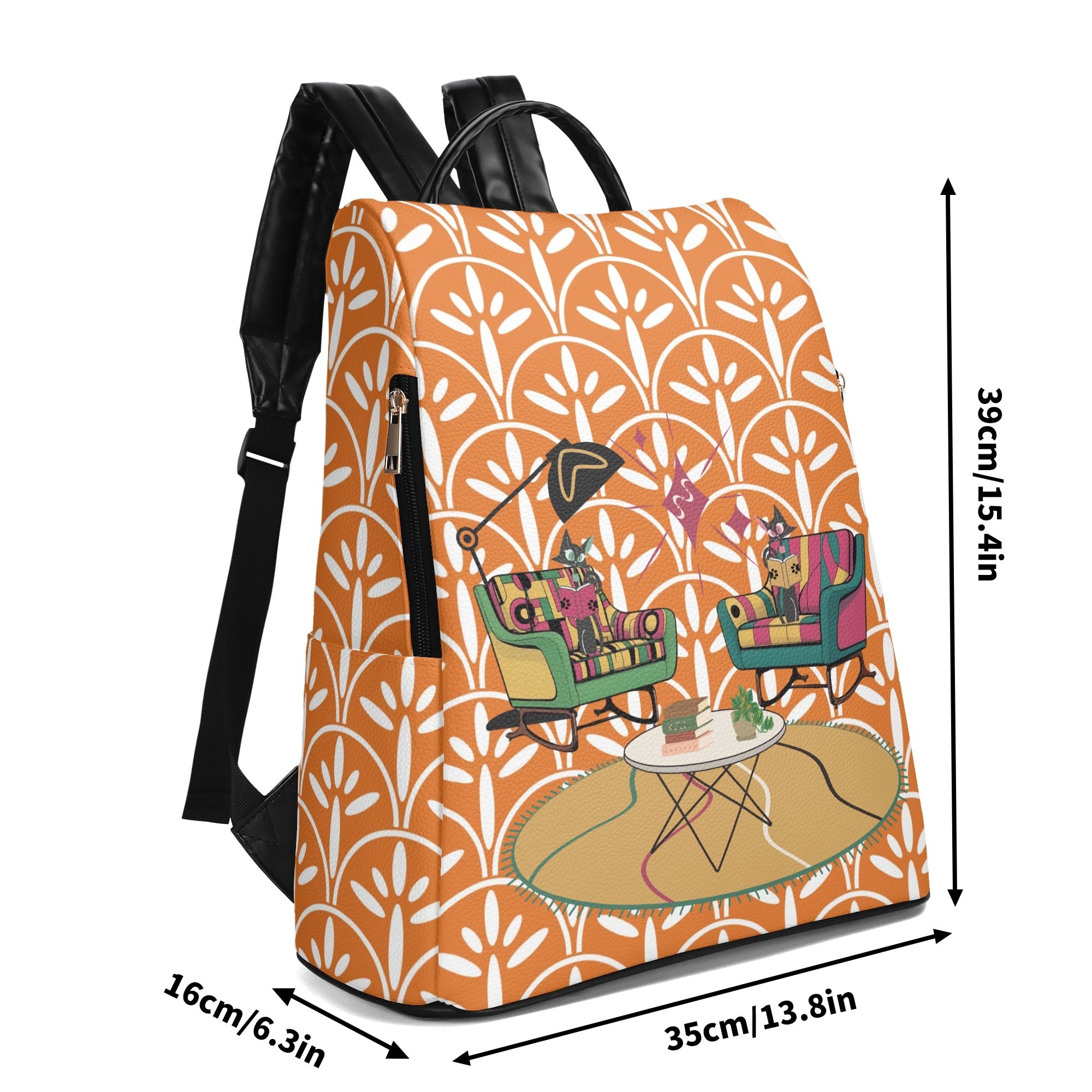 Mid Century Atomic Cat, Book Lover, Book Club Gal, Scandinavian Design, Mid Mod Travel Daypack Anti-theft Backpack - Mid Century Modern Gal