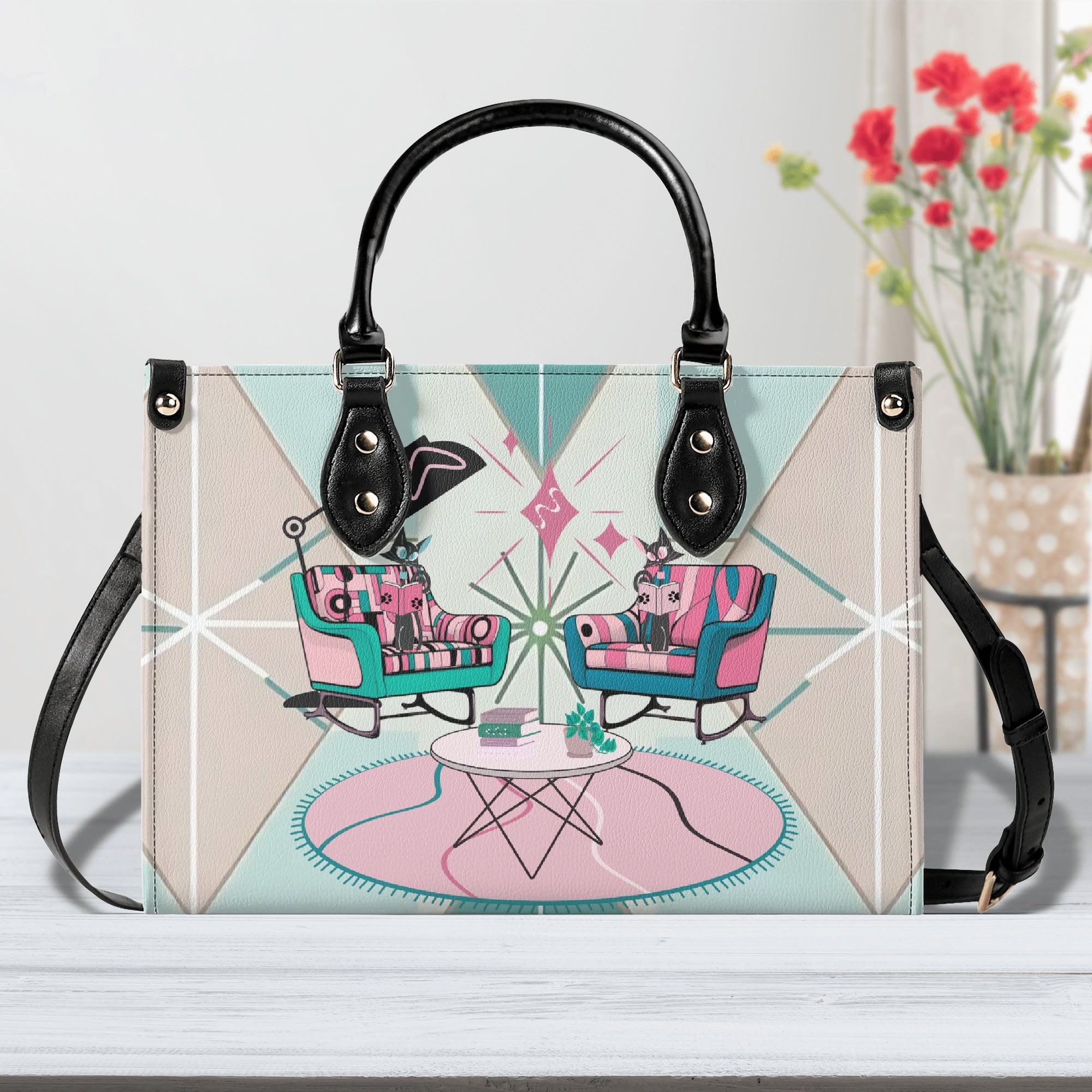 Atomic Cat Handbag, Kitschy Mod Book Lover, Book Club Gals, Signature Cats By MCM GAL - Mid Century Modern Gal