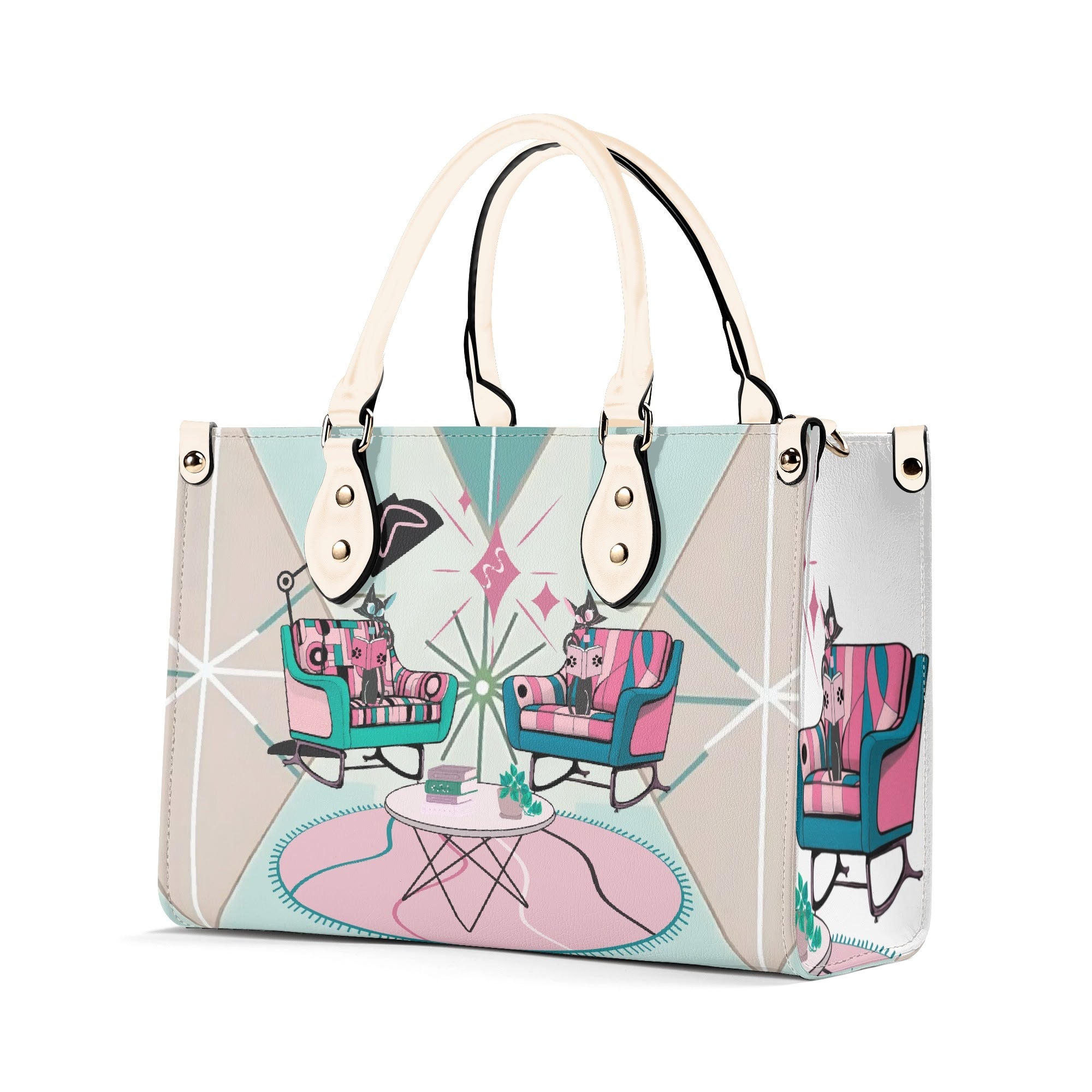 Atomic Cat Handbag, Kitschy Mod Book Lover, Book Club Gals, Signature Cats By MCM GAL - Mid Century Modern Gal