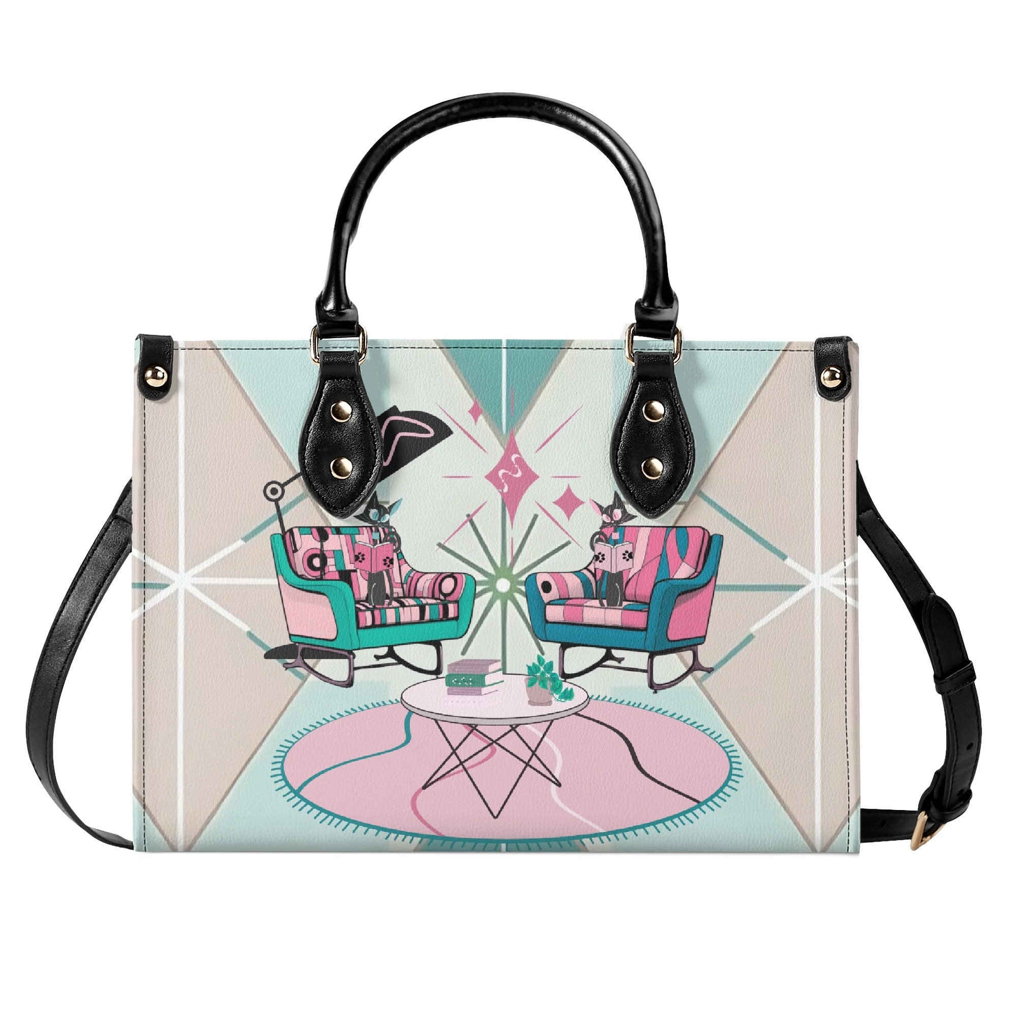 Atomic Cat Handbag, Kitschy Mod Book Lover, Book Club Gals, Signature Cats By MCM GAL - Mid Century Modern Gal