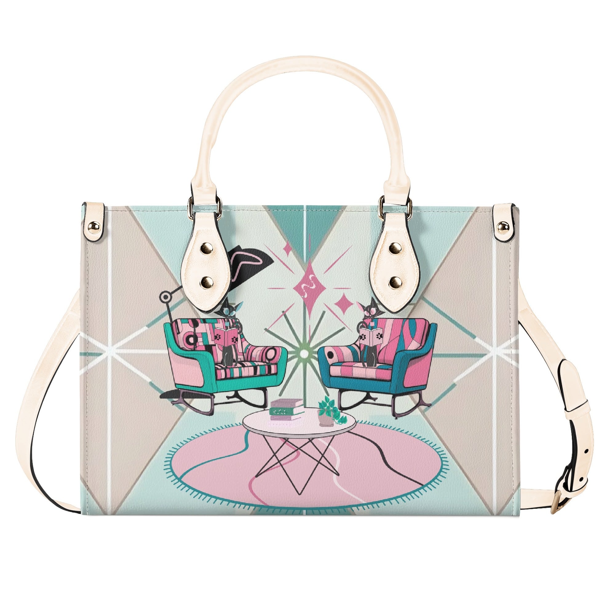 Atomic Cat Handbag, Kitschy Mod Book Lover, Book Club Gals, Signature Cats By MCM GAL - Mid Century Modern Gal