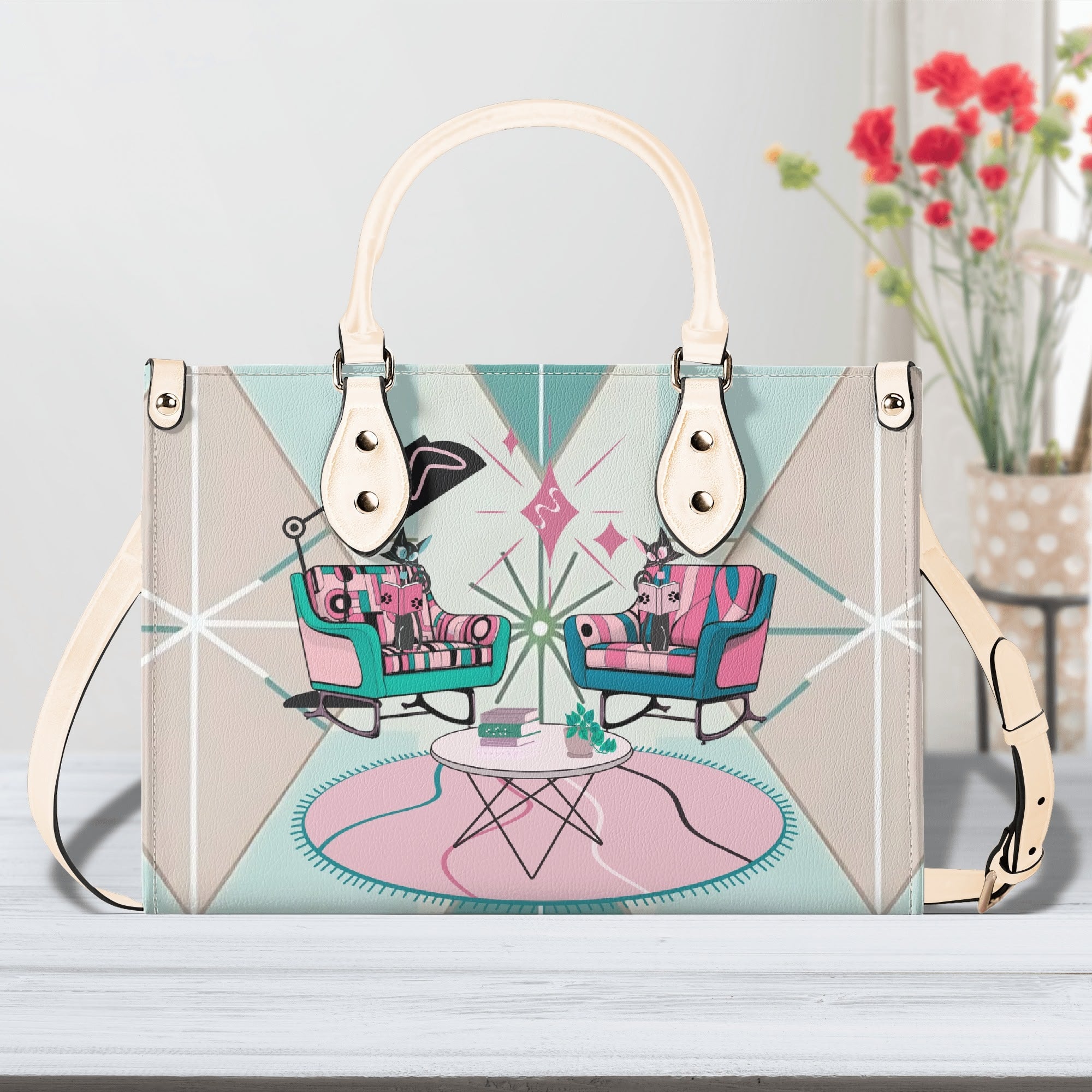 Atomic Cat Handbag, Kitschy Mod Book Lover, Book Club Gals, Signature Cats By MCM GAL - Mid Century Modern Gal