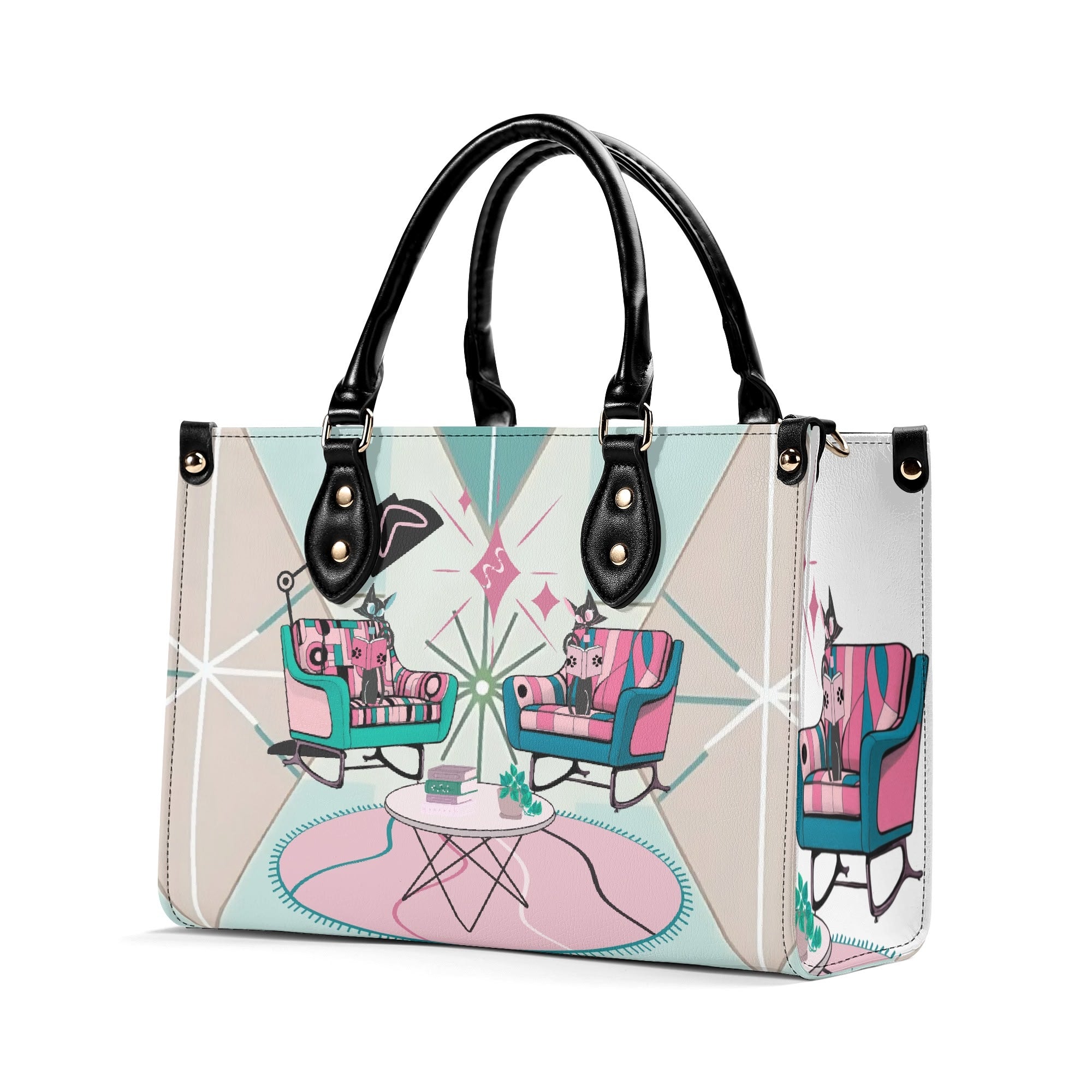Atomic Cat Handbag, Kitschy Mod Book Lover, Book Club Gals, Signature Cats By MCM GAL - Mid Century Modern Gal