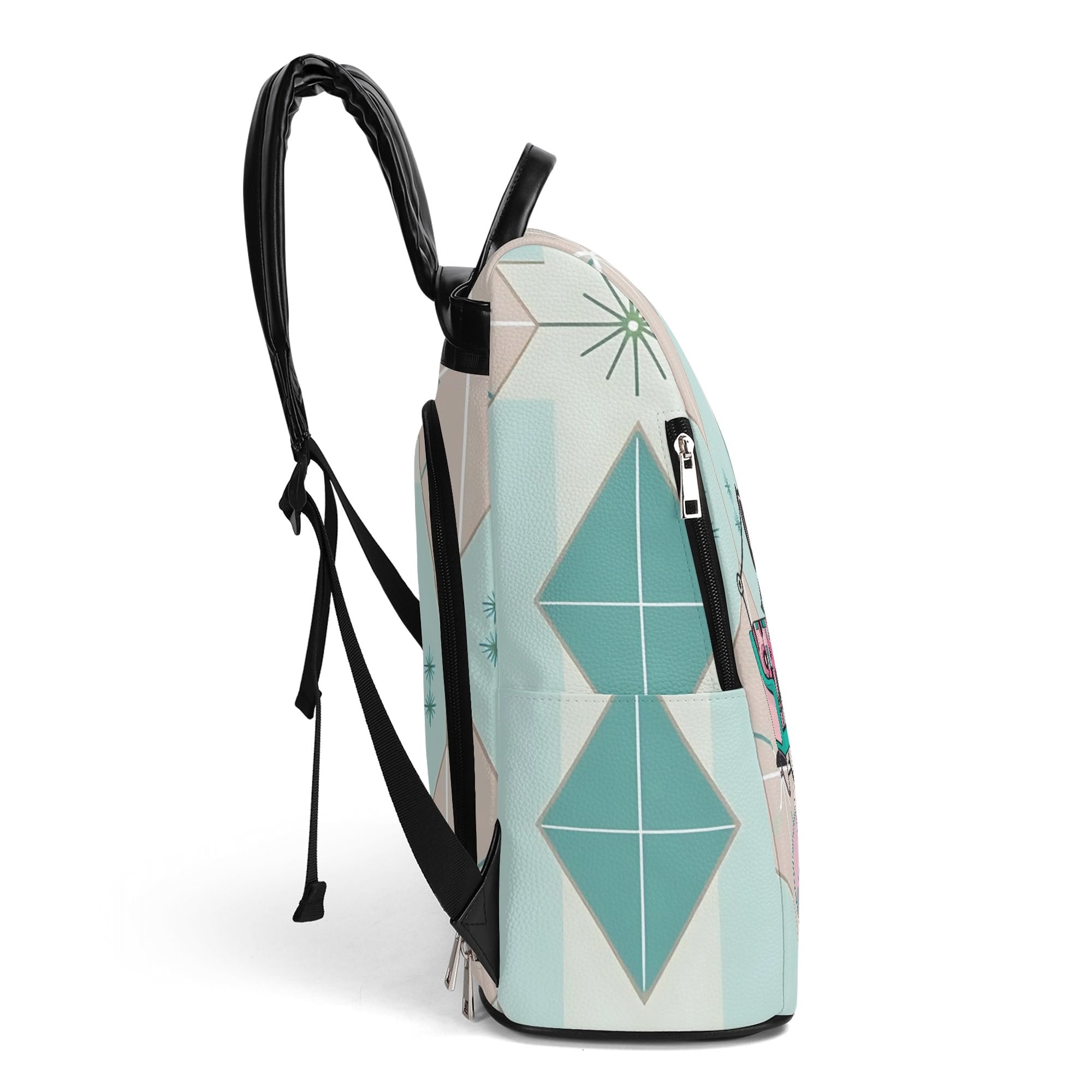 Atomic Kitschy Cat Sputnik Designed, Book Lover, Book Club Gift, Retro Mod Travel Backpack - Mid Century Modern Gal