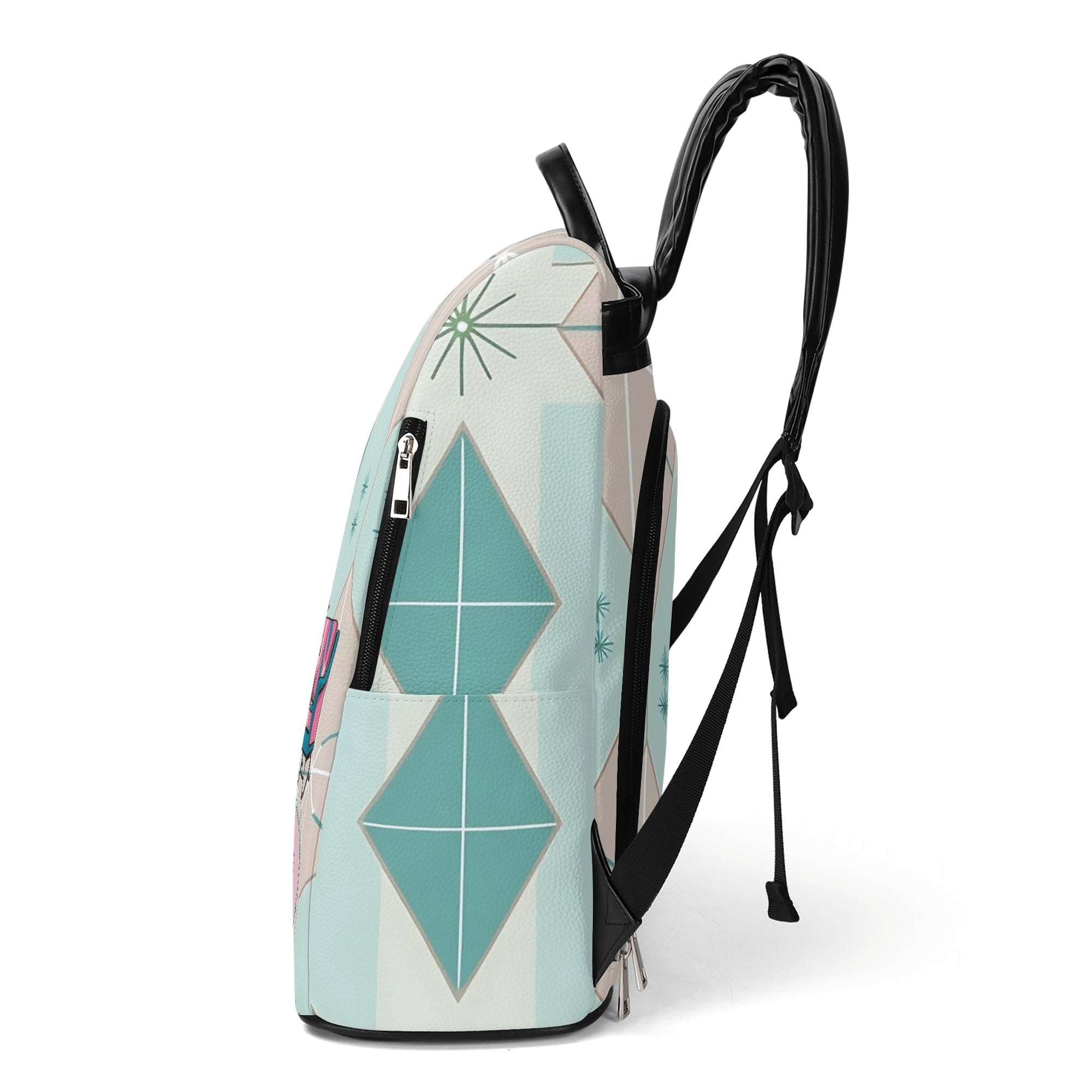 Atomic Kitschy Cat Sputnik Designed, Book Lover, Book Club Gift, Retro Mod Travel Backpack - Mid Century Modern Gal