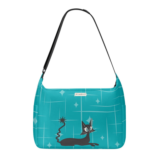 Atomic Cat Hobo Messenger Shoulder Bag For Book Loving Retro Mod Gal