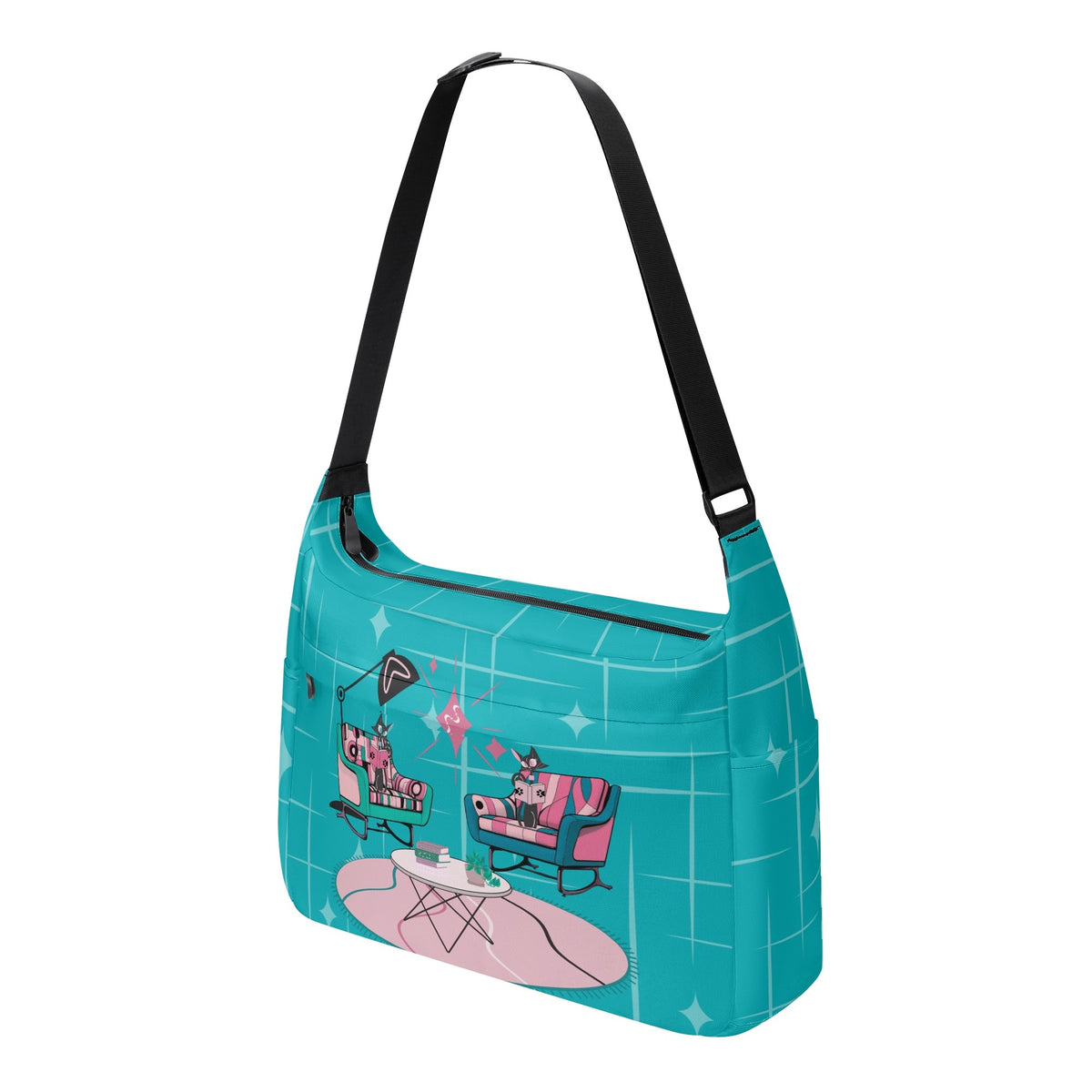 Atomic Cat Hobo Messenger Shoulder Bag For Book Loving Retro Mod Gal - Mid Century Modern Gal