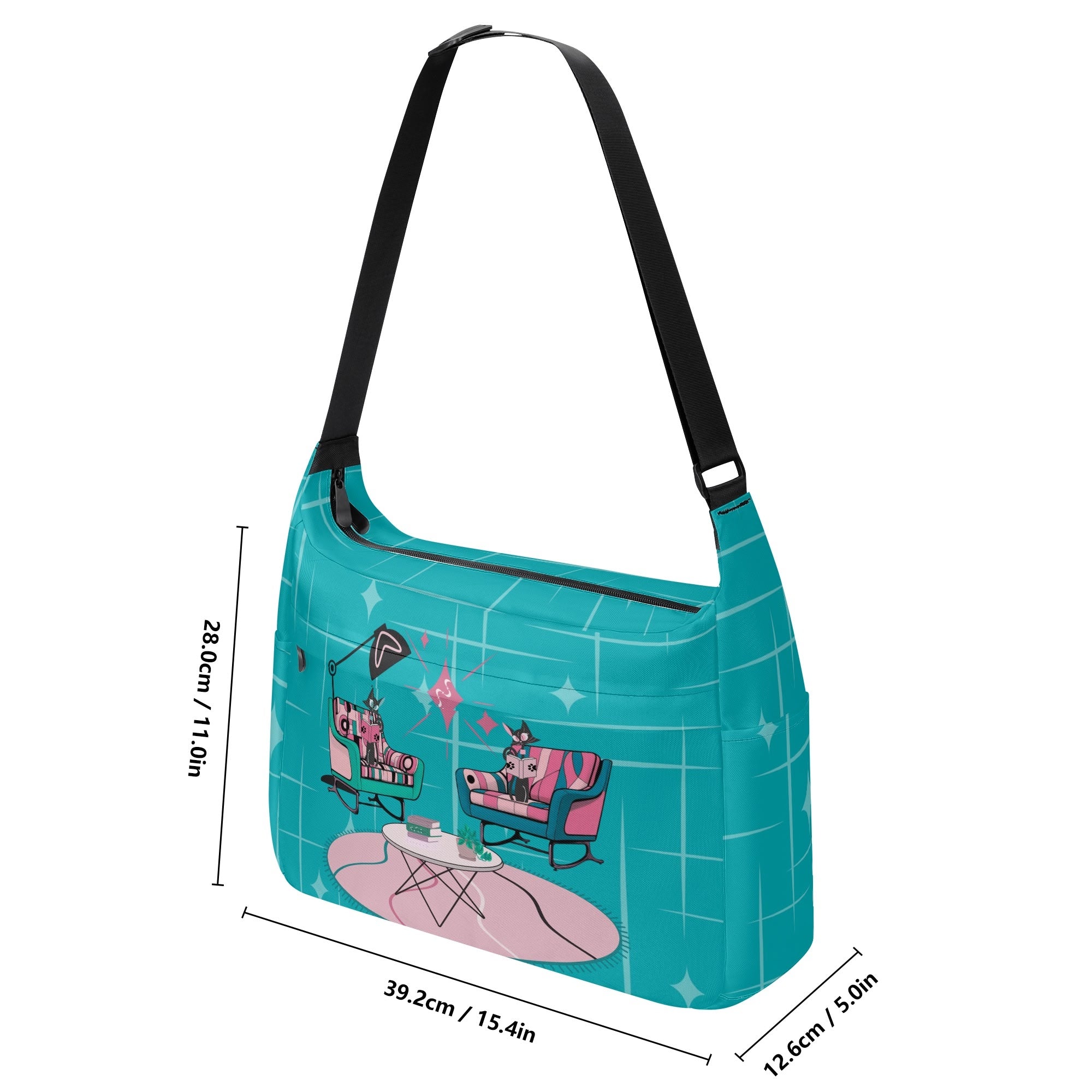 Atomic Cat Hobo Messenger Shoulder Bag For Book Loving Retro Mod Gal - Mid Century Modern Gal