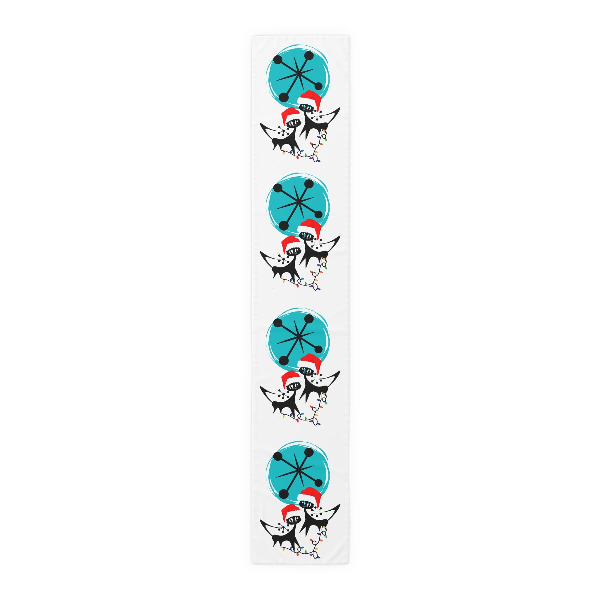 Atomic Cat Retro Christmas Mid Century Modern White MCM Designs Table Runner - Mid Century Modern Gal