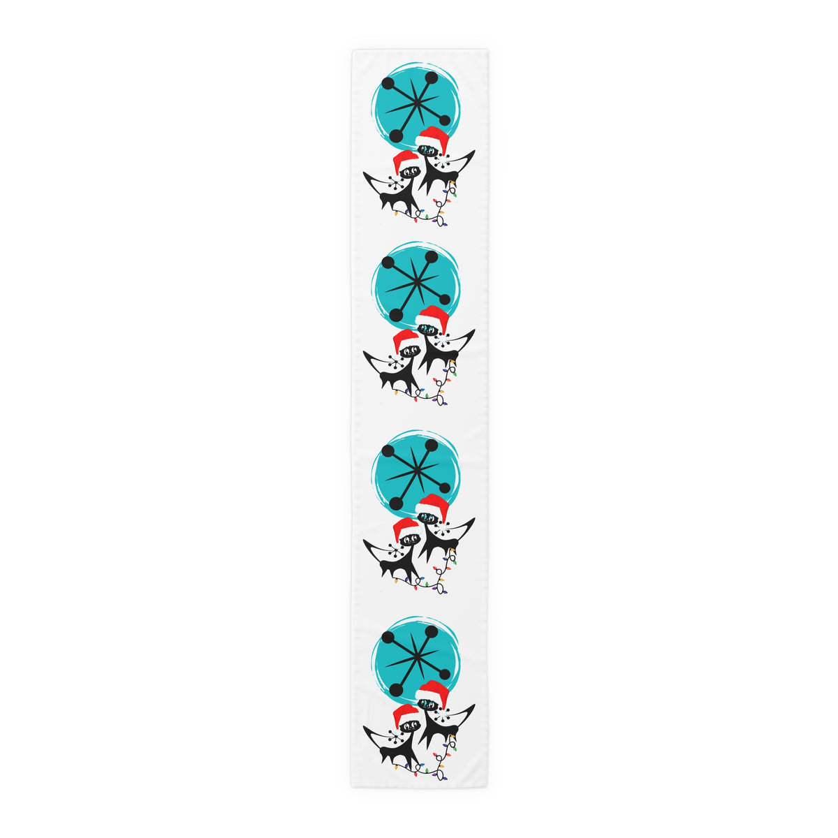 Atomic Cat Retro Christmas Mid Century Modern White MCM Designs Table Runner - Mid Century Modern Gal