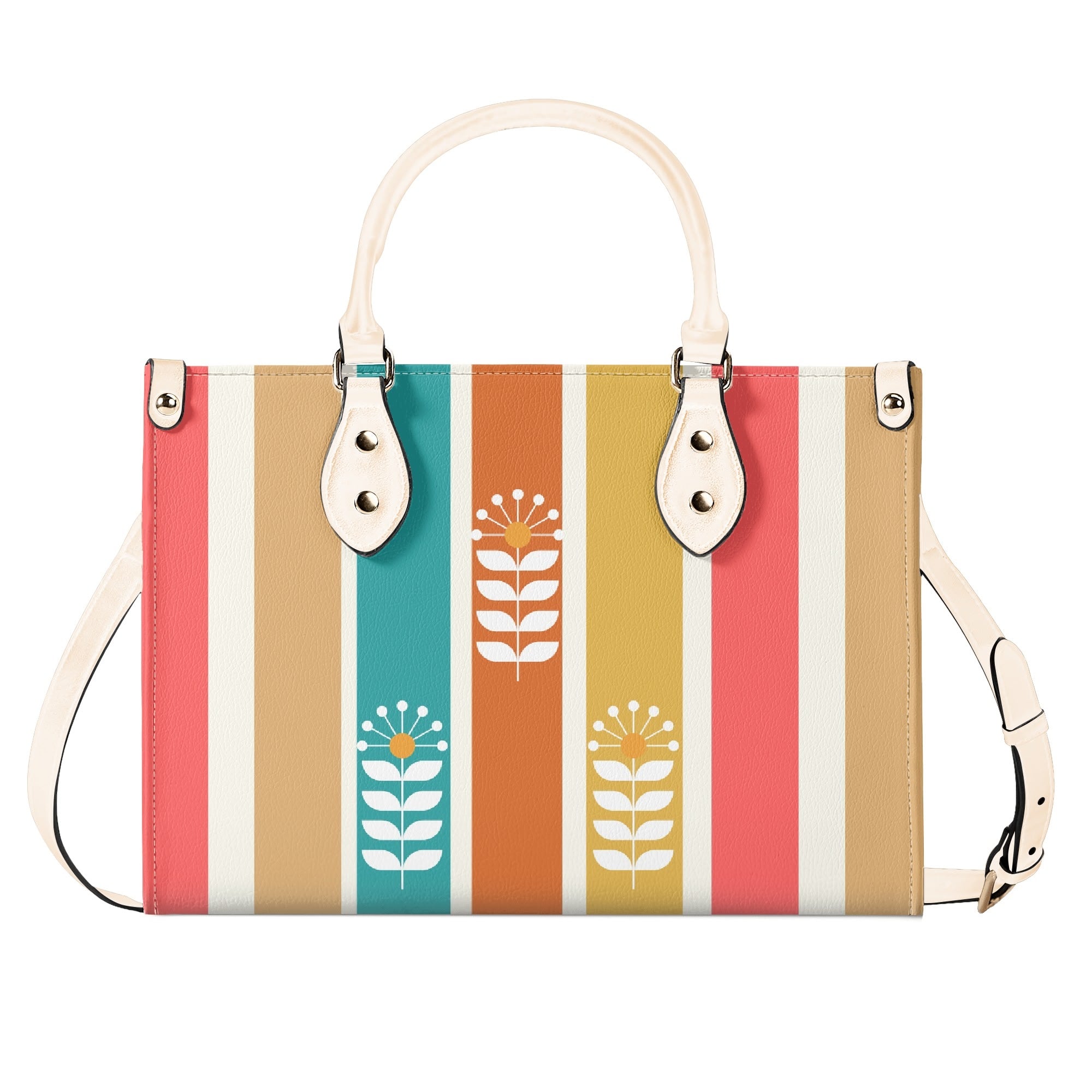 Retro Mod Scandinaian Floral, Birds Spring Summer Mid Century Modern Gal Signature Handbag, Shoulder Bag - Mid Century Modern Gal