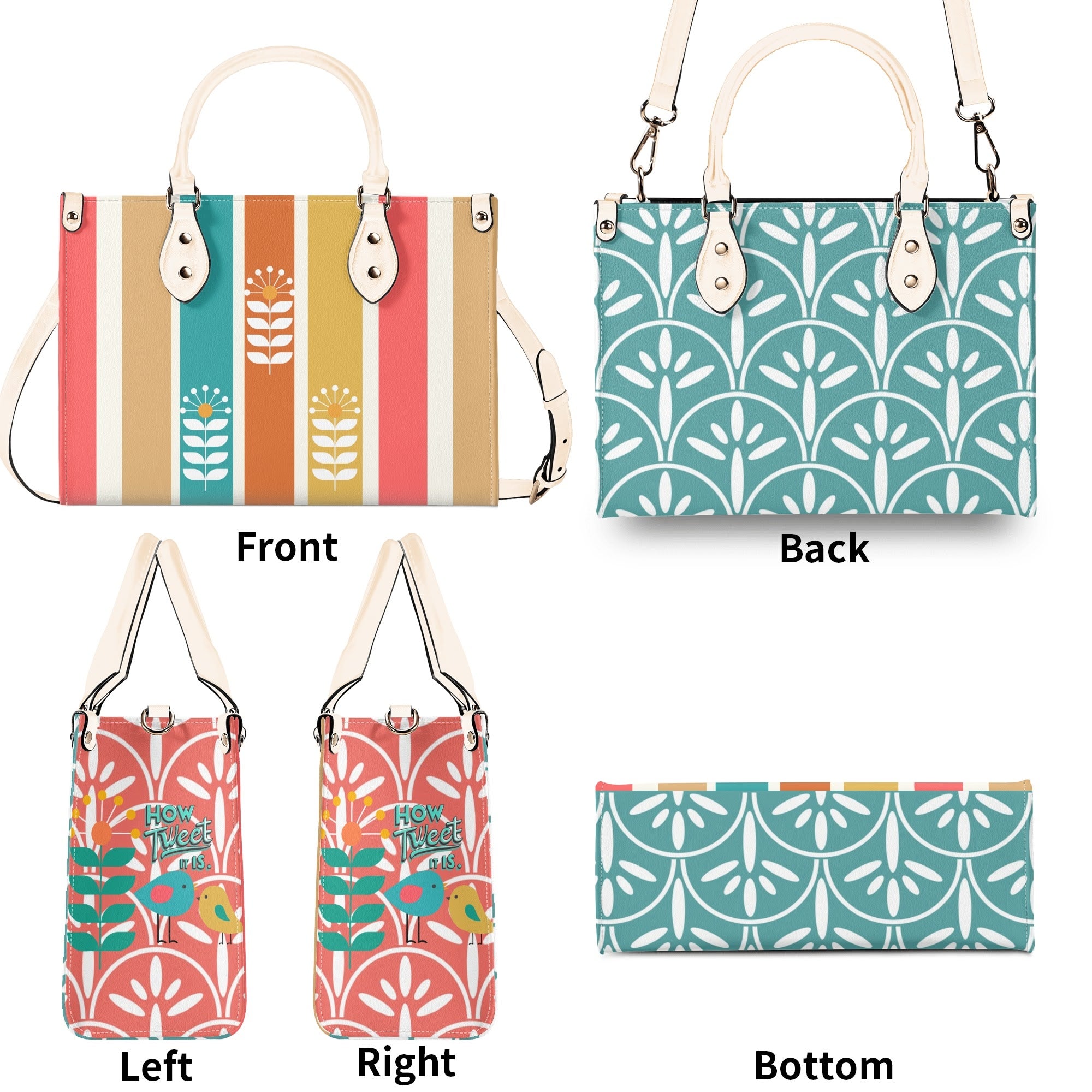 Retro Mod Scandinaian Floral, Birds Spring Summer Mid Century Modern Gal Signature Handbag, Shoulder Bag - Mid Century Modern Gal