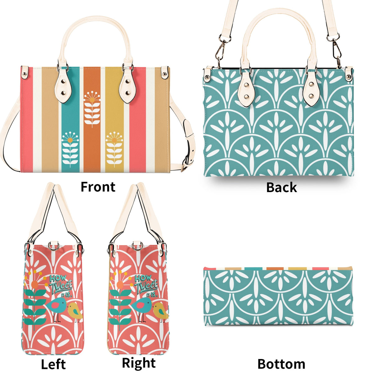 Retro Mod Scandinaian Floral, Birds Spring Summer Mid Century Modern Gal Signature Handbag, Shoulder Bag - Mid Century Modern Gal