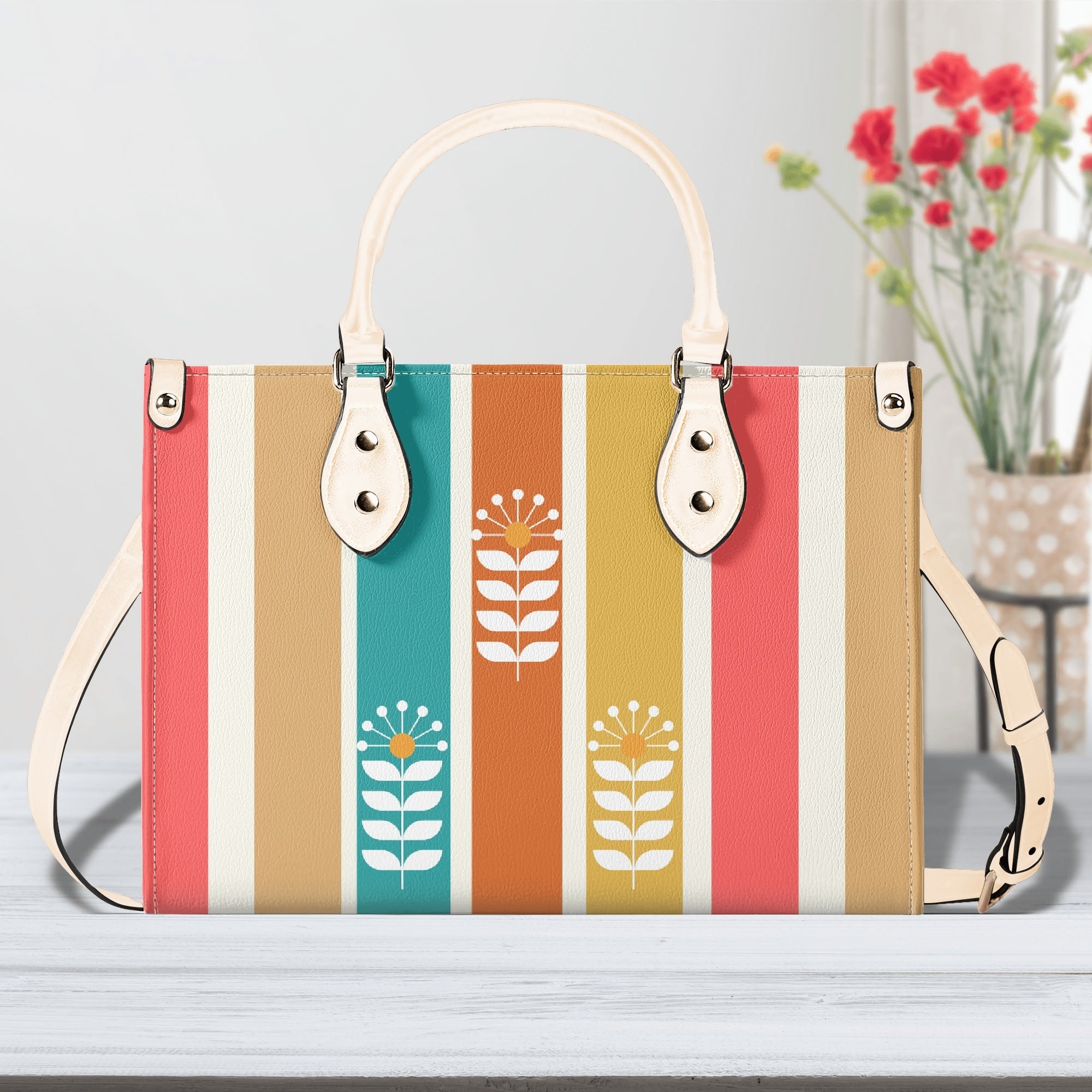 Retro Mod Scandinaian Floral, Birds Spring Summer Mid Century Modern Gal Signature Handbag, Shoulder Bag - Mid Century Modern Gal