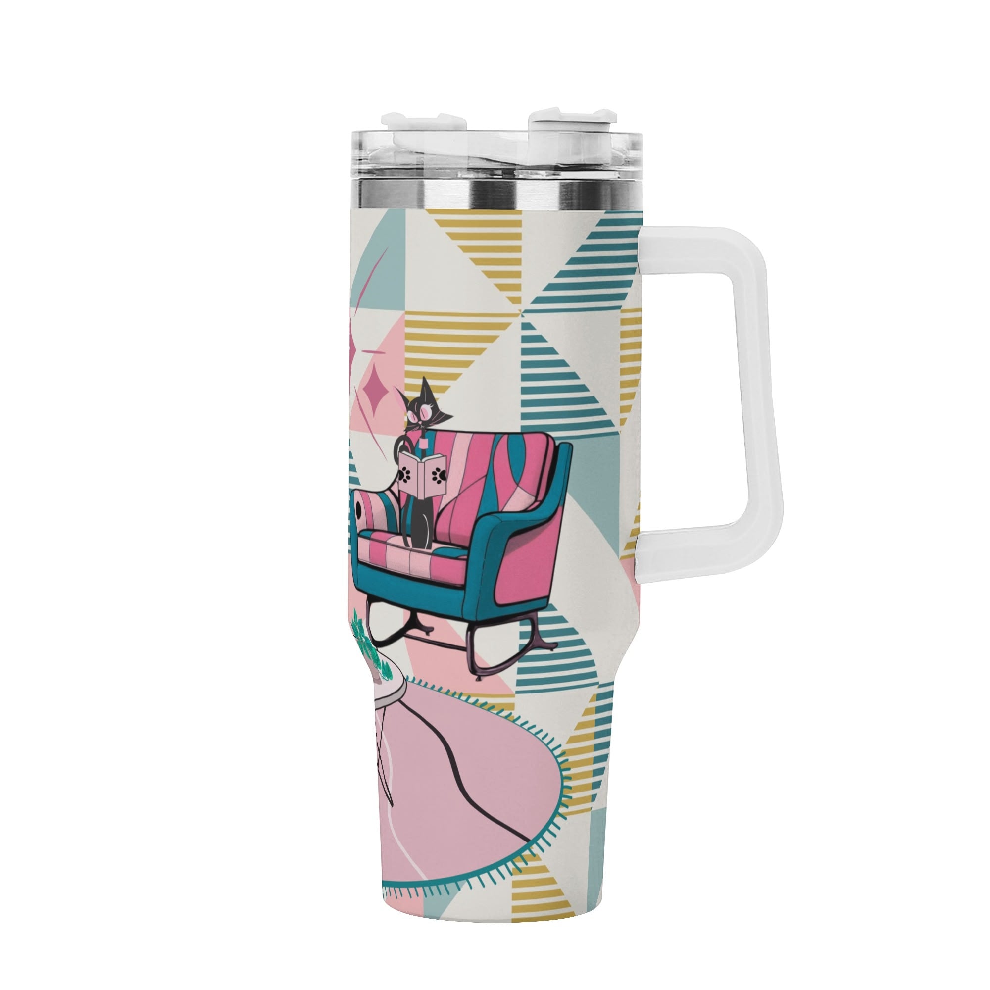 Reading Cats, Atomic Mid Mod Pink Kitschy Cute Quirky Book Lover, Book Club Gift Tumbler - Mid Century Modern Gal