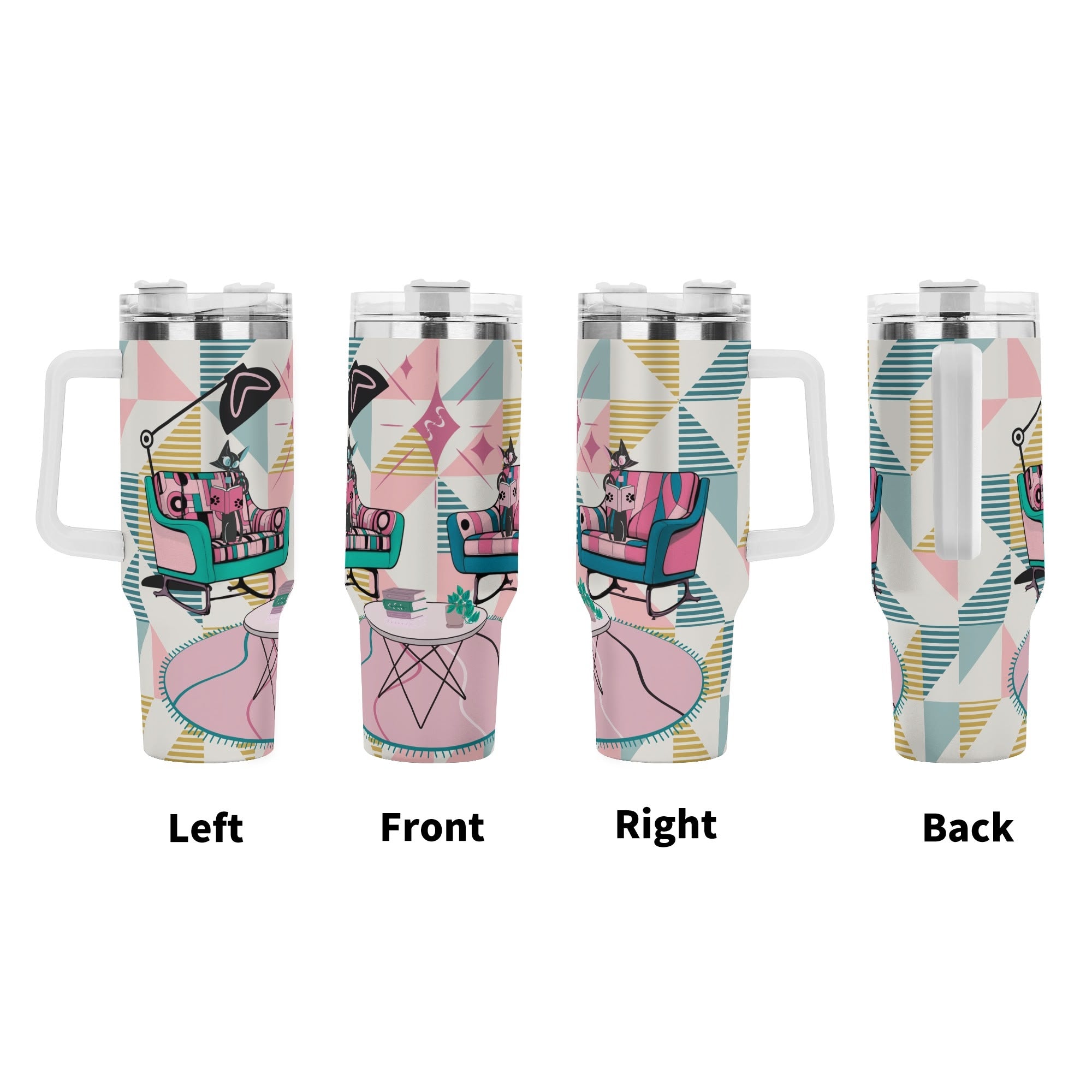 Reading Cats, Atomic Mid Mod Pink Kitschy Cute Quirky Book Lover, Book Club Gift Tumbler - Mid Century Modern Gal