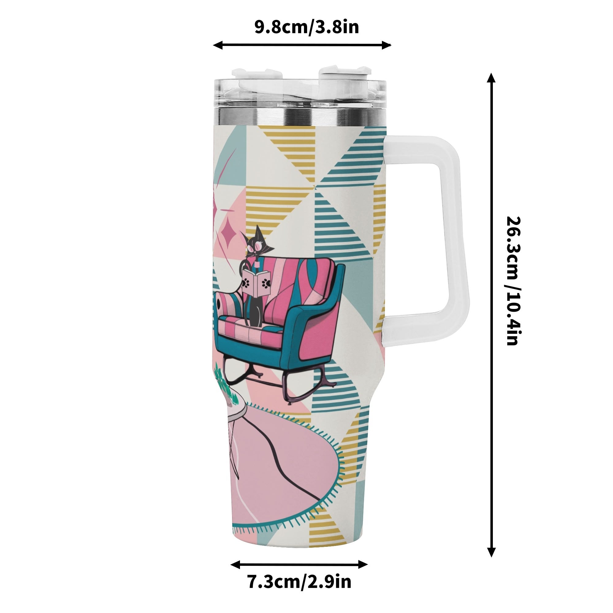 Reading Cats, Atomic Mid Mod Pink Kitschy Cute Quirky Book Lover, Book Club Gift Tumbler - Mid Century Modern Gal