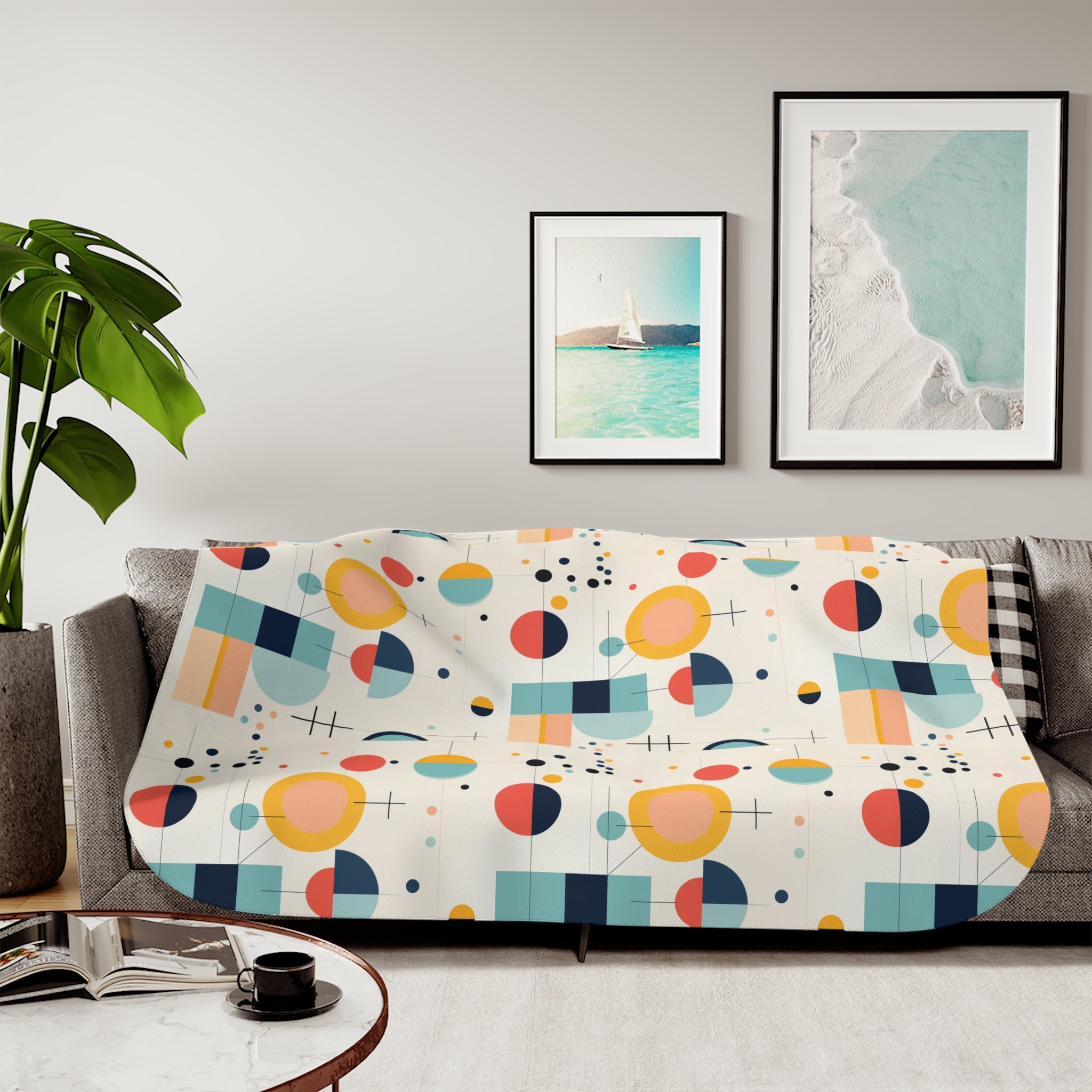 Bauhaus Designed Mid Mod Geometric Retro Sherpa Blanket - Mid Century Modern Gal