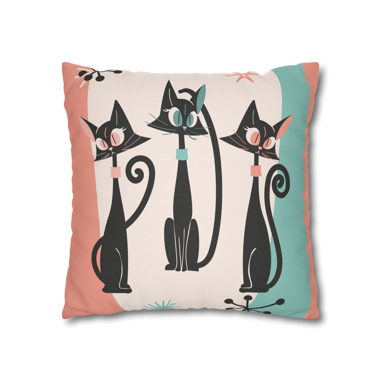 Atomic Cat Pillow, Kitschy 50s Mid Century Modern Style, Coral, Aqua, Creamy Beige, Retro MCM Atomic Home Living Pillow COVER - Mid Century Modern Gal