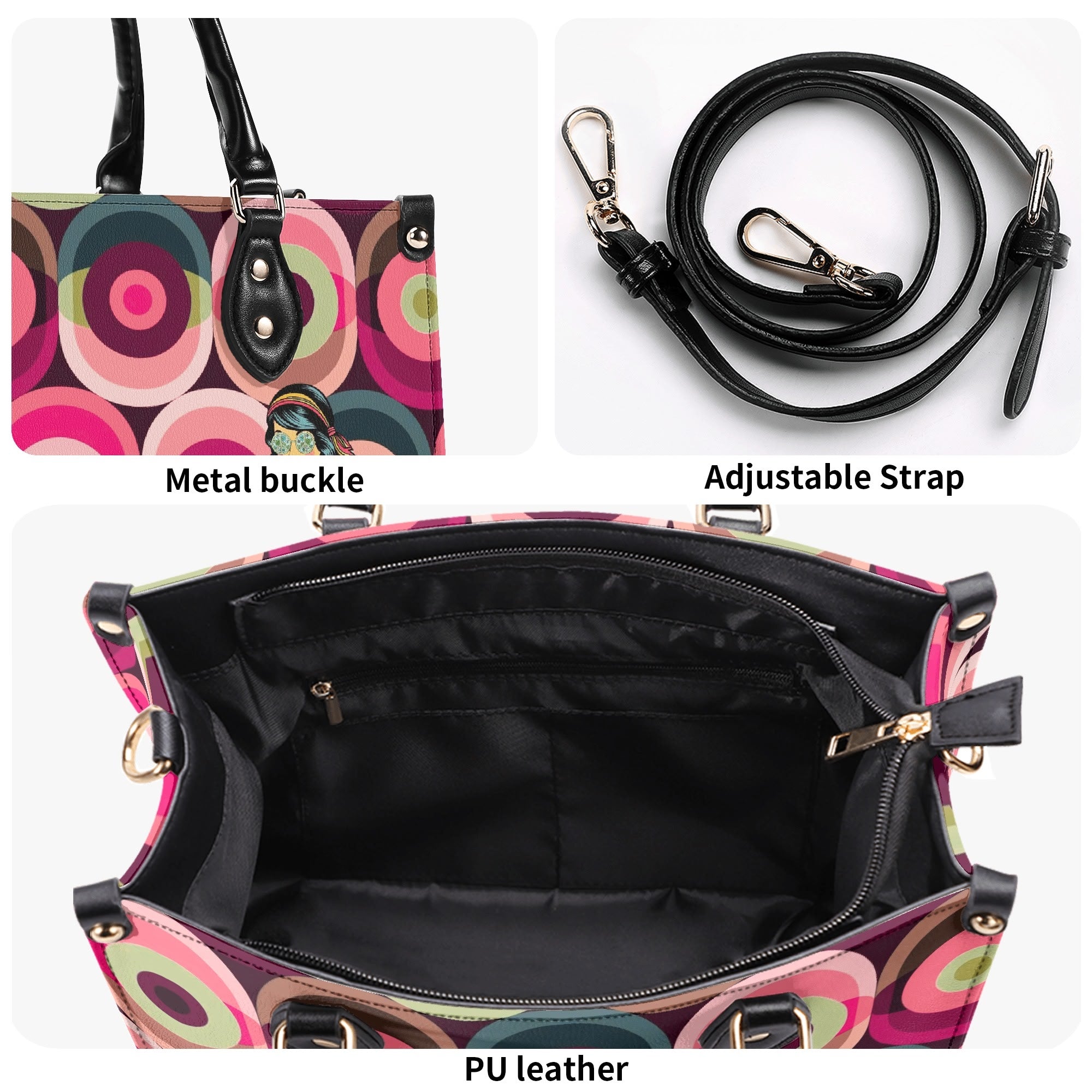 Mid Century Modern Gal Signature Atomic Cat And Hippie Mod Gal, Retro Orbs Summer Vibes Handbag - Mid Century Modern Gal