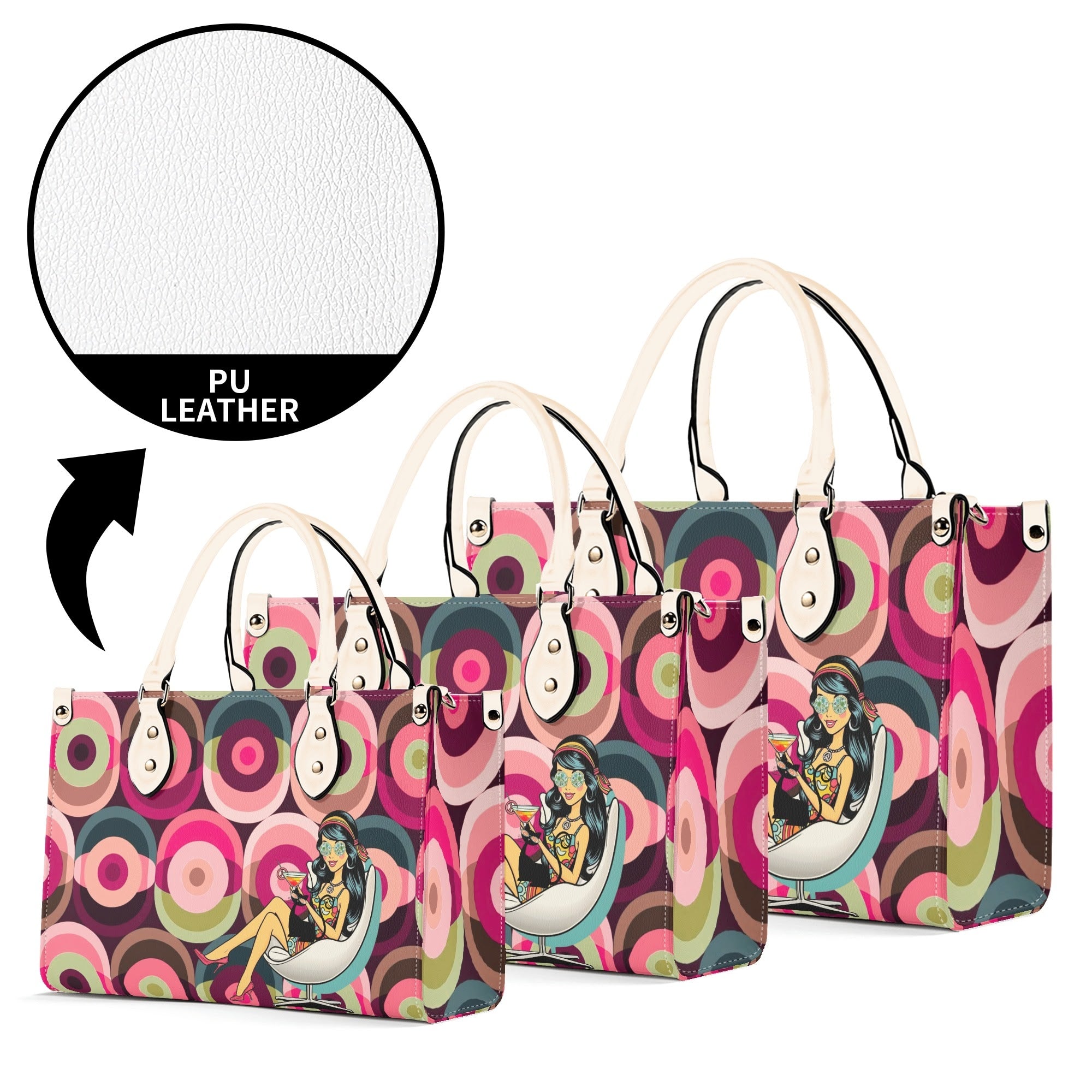 Mid Century Modern Gal Signature Atomic Cat And Hippie Mod Gal, Retro Orbs Summer Vibes Handbag - Mid Century Modern Gal