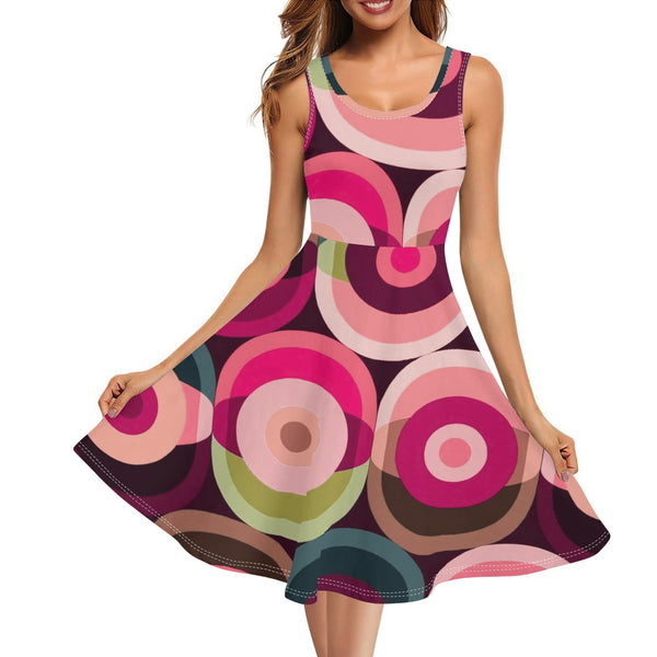 Retro 60s Mod Summer Sleeveless Groovy Orbs Party Dress