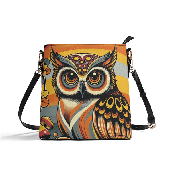 70s Retro Owl Groovy Mushroom Hip Mid Mod Bucket Bag