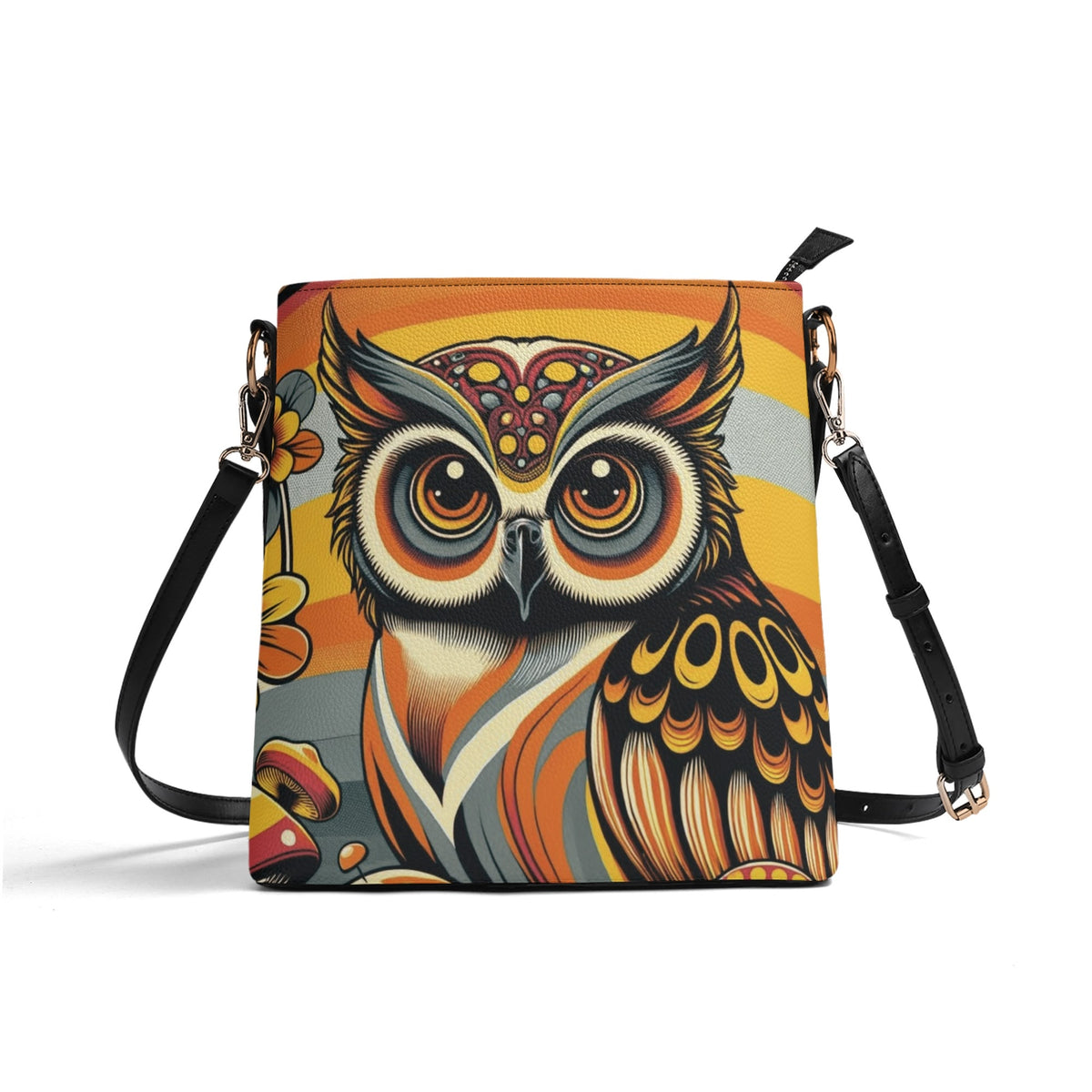 70s Retro Owl Groovy Mushroom Hip Mid Mod Bucket Bag - Mid Century Modern Gal
