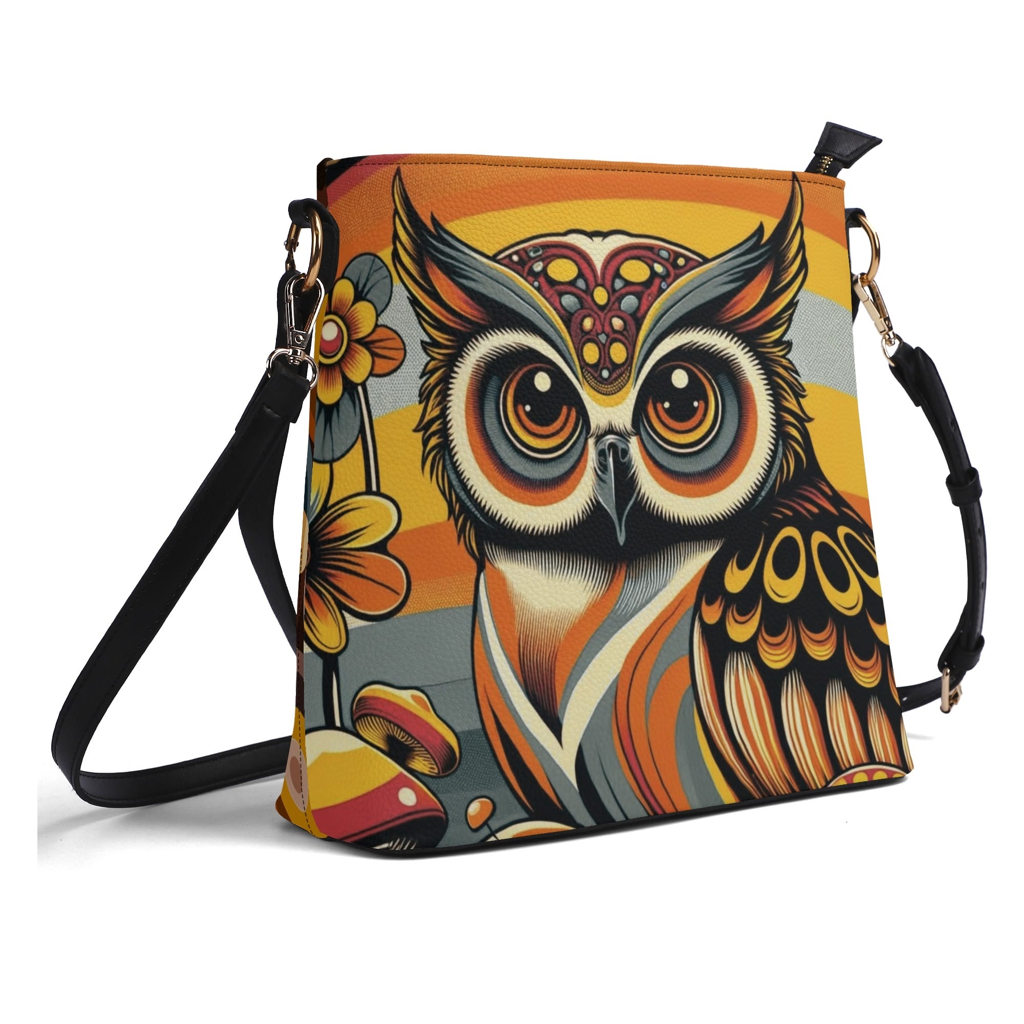 70s Retro Owl Groovy Mushroom Hip Mid Mod Bucket Bag - Mid Century Modern Gal