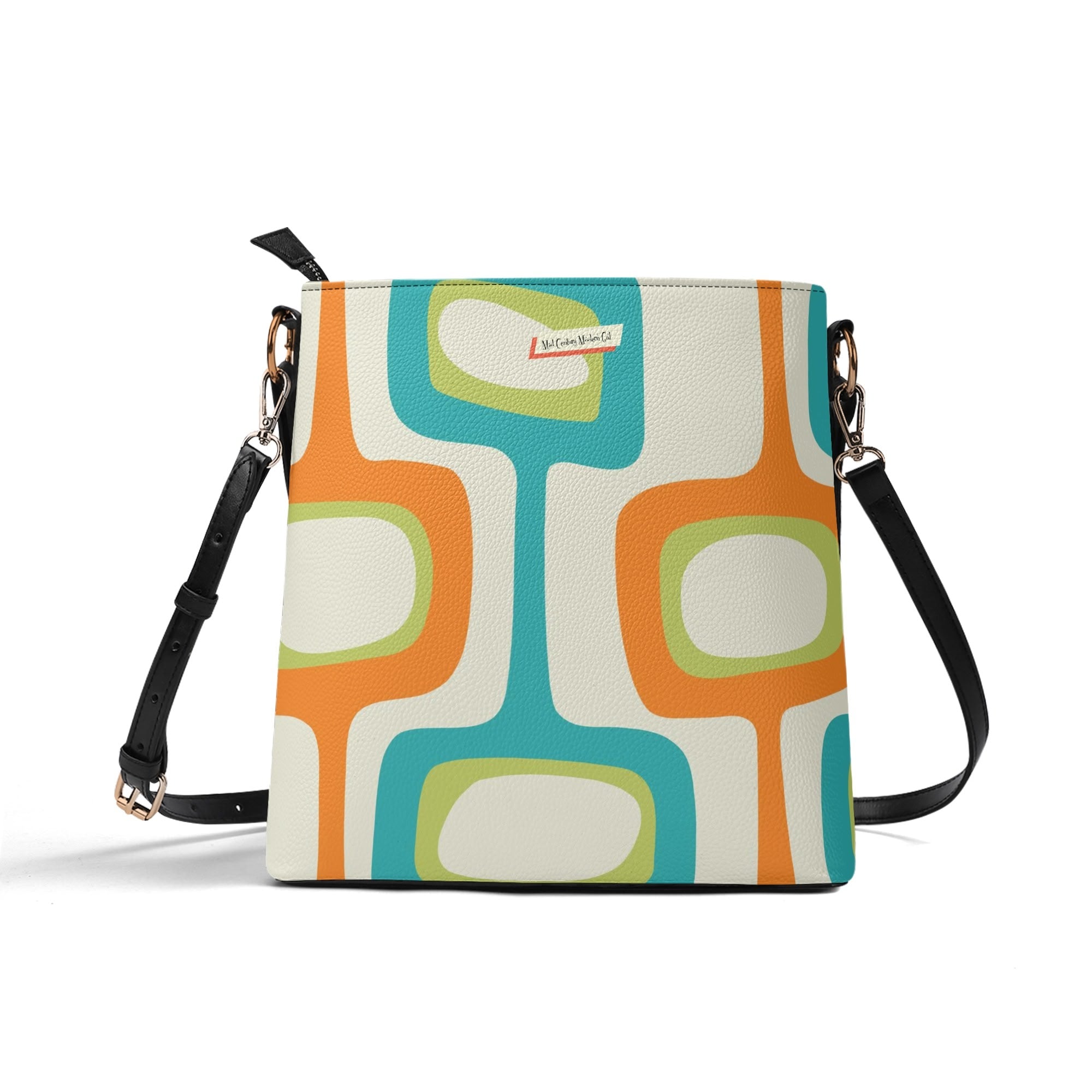 Retro 70s Mushroom, Owl Flower Power Groovy Mid Mod Shoulder Bucket Bag - Mid Century Modern Gal