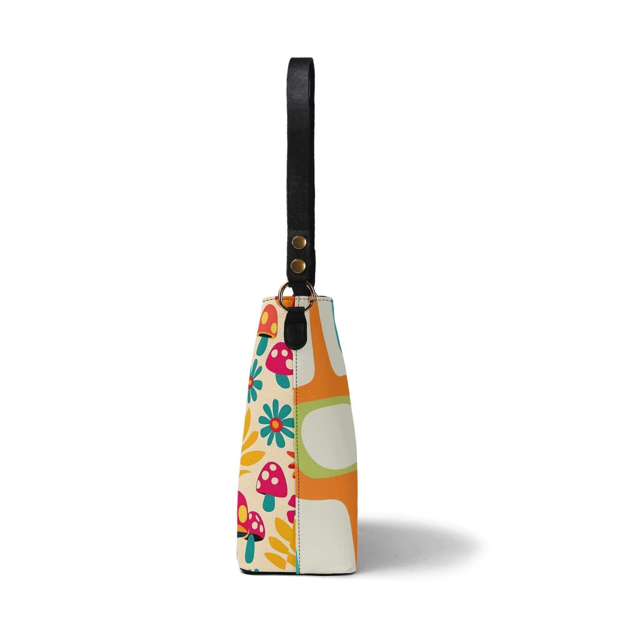 Retro 70s Mushroom, Owl Flower Power Groovy Mid Mod Shoulder Bucket Bag - Mid Century Modern Gal
