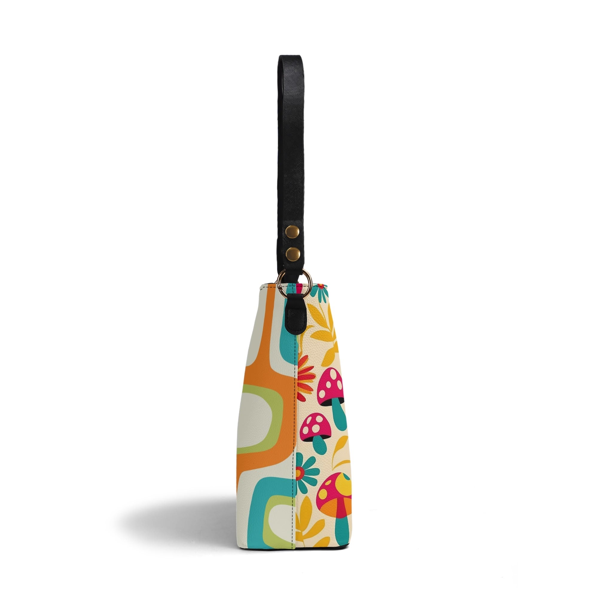 Retro 70s Mushroom, Owl Flower Power Groovy Mid Mod Shoulder Bucket Bag - Mid Century Modern Gal