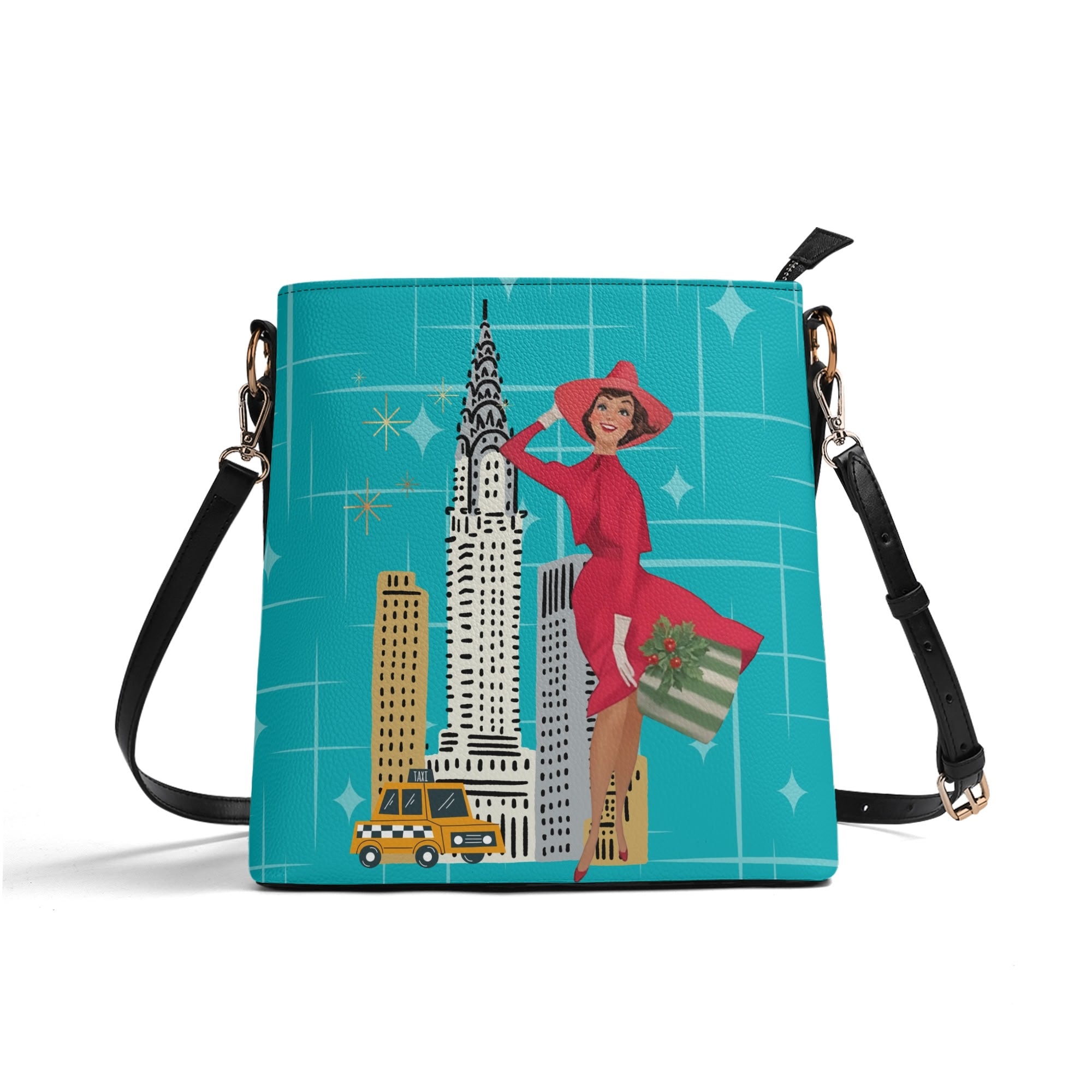 Mid Century Modern Christmas 50s Gal, Holiday Trendy Shoulder Bag - Mid Century Modern Gal