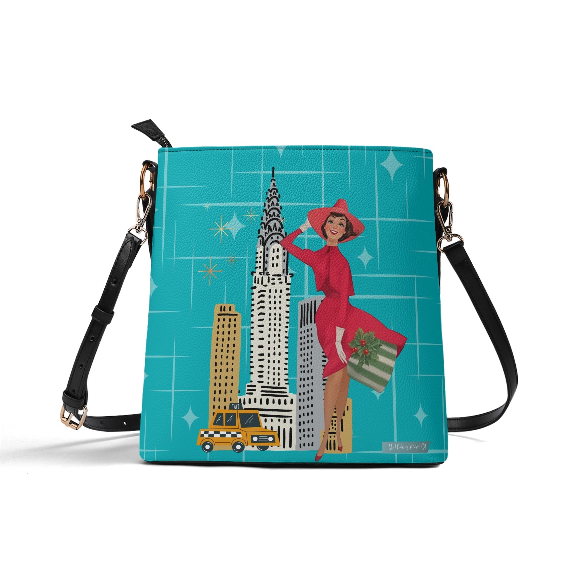 Mid Century Modern Christmas 50s Gal, Holiday Trendy Shoulder Bag - Mid Century Modern Gal